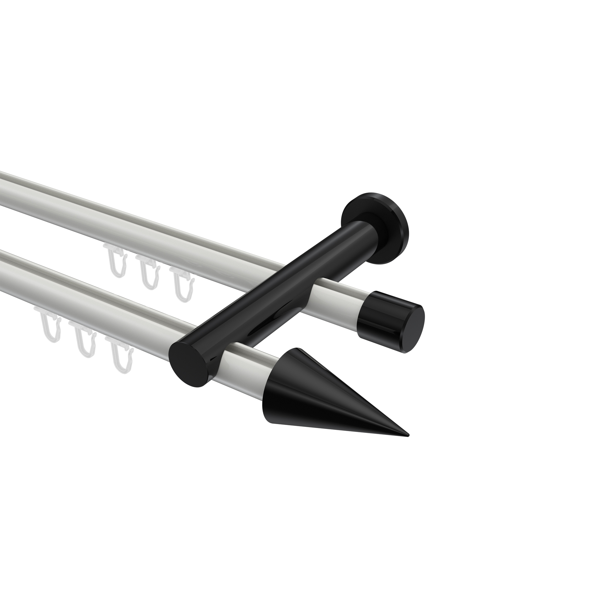 Innenlauf-Gardinenstangen Weiß / Schwarz, Metall 20 mm Ø Platon Savio, doppelläufig Innenlauf-Gardinenstangen Weiß / Schwarz, Metall 20 mm Ø Platon Savio, doppelläufig