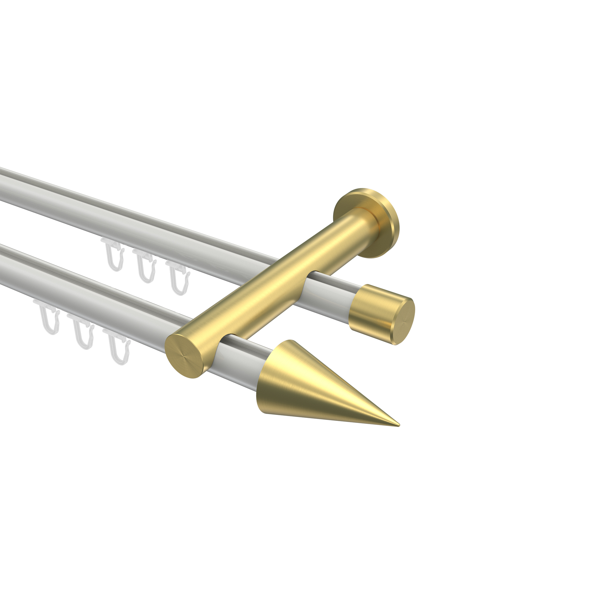 Vorhangstange mit Innenlauf Weiß / Messing-Optik, 2-läufig Aluminium / Metall 20 mm Ø Platon Savio Vorhangstange mit Innenlauf Weiß / Messing-Optik, 2-läufig Aluminium / Metall 20 mm Ø Platon Savio