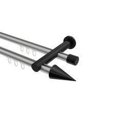 Innenlauf-Gardinenstangen Silbergrau / Schwarz, Metall 20 mm Ø Platon Savio, doppelläufig Innenlauf-Gardinenstangen Silbergrau / Schwarz, Metall 20 mm Ø Platon Savio, doppelläufig