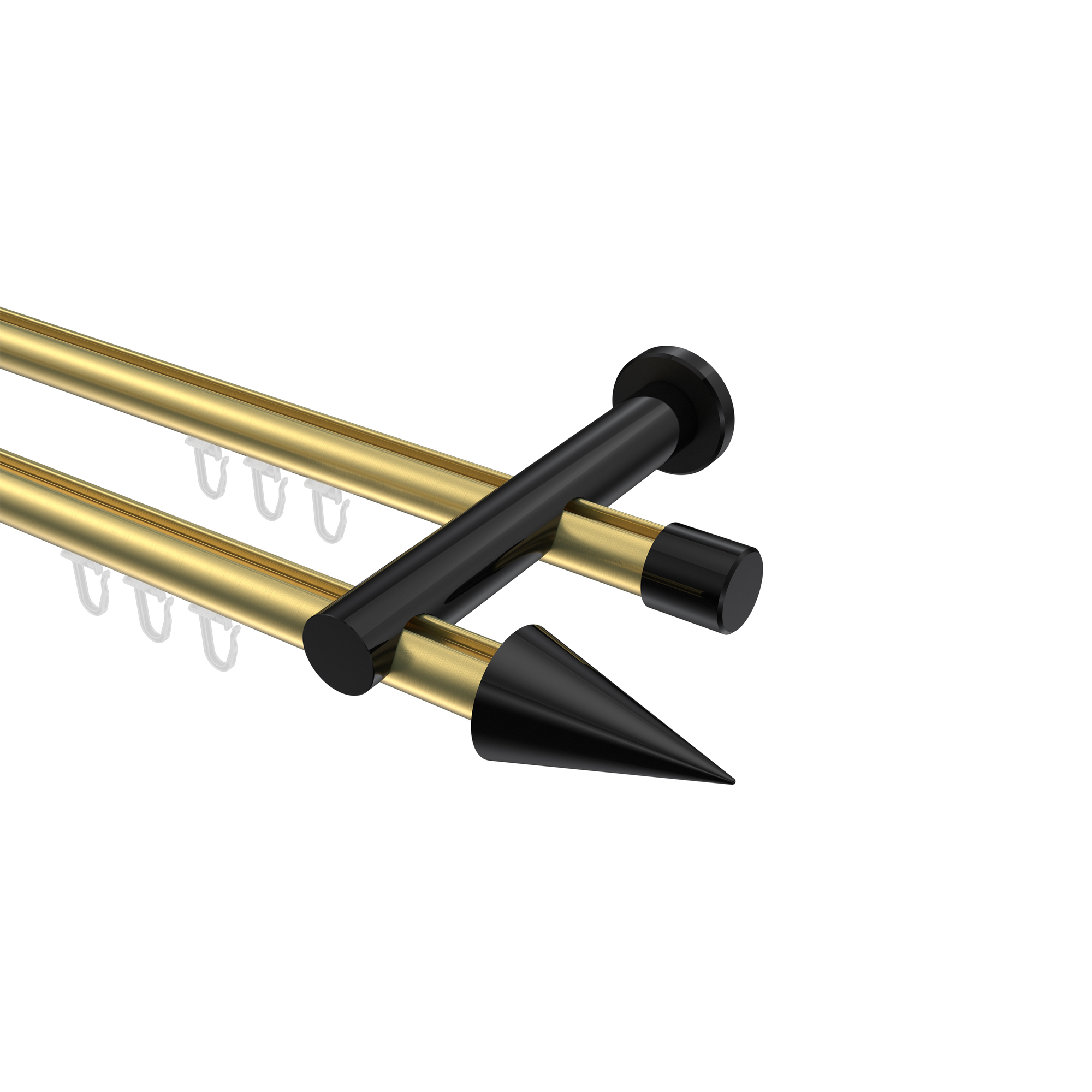 Vorhangstange mit Innenlauf Messing-Optik / Schwarz, doppelläufig Aluminium / Metall 20 mm Ø Platon Savio Vorhangstange mit Innenlauf Messing-Optik / Schwarz, doppelläufig Aluminium / Metall 20 mm Ø Platon Savio