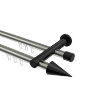 Innenlauf-Vorhangstange Edelstahl-Optik / Schwarz, Metall 20 mm Ø Platon Savio, 2-läufig Innenlauf-Vorhangstange Edelstahl-Optik / Schwarz, Metall 20 mm Ø Platon Savio, 2-läufig