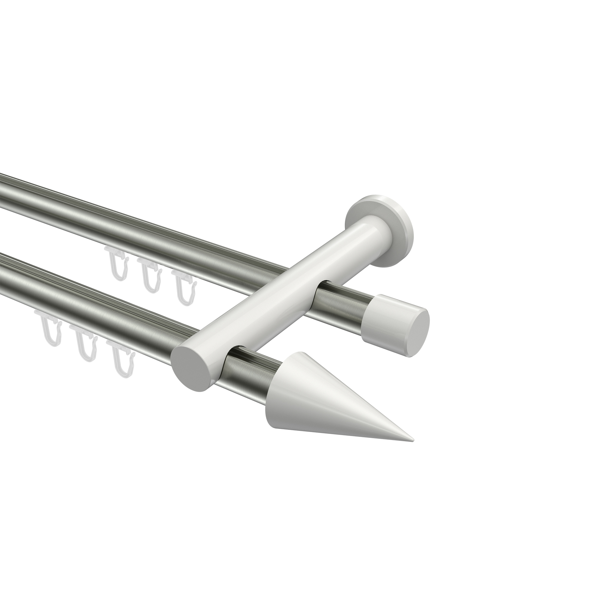 Innenlauf-Vorhangstangen Edelstahl-Optik / Weiß, Metall 20 mm Ø Platon Savio, doppelläufig Innenlauf-Vorhangstangen Edelstahl-Optik / Weiß, Metall 20 mm Ø Platon Savio, doppelläufig