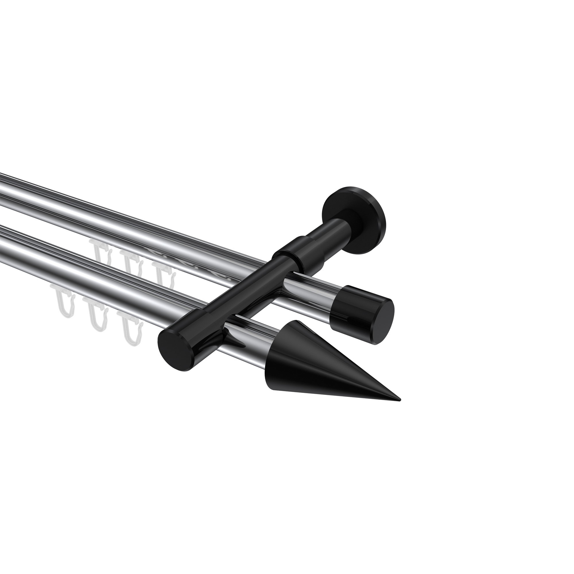 Innenlaufstangen Chrom / Schwarz, Metall 20 mm Ø Prestige Savio, 2-läufig Innenlaufstangen Chrom / Schwarz, Metall 20 mm Ø Prestige Savio, 2-läufig