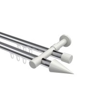 Innenlauf-Vorhangstange Chrom / Weiß, Metall 20 mm Ø Prestige Savio, 2-läufig Innenlauf-Vorhangstange Chrom / Weiß, Metall 20 mm Ø Prestige Savio, 2-läufig