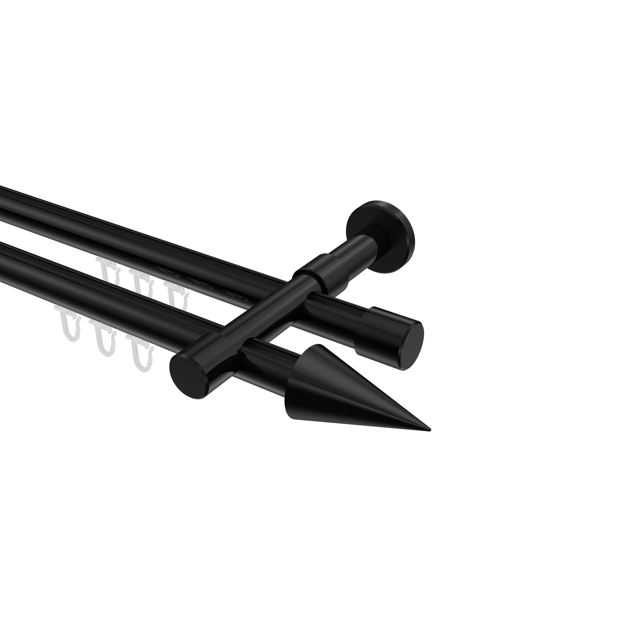 Innenlauf-Gardinenstange Schwarz, Metall 20 mm Ø Prestige Savio, 2-läufig Innenlauf-Gardinenstange Schwarz, Metall 20 mm Ø Prestige Savio, 2-läufig