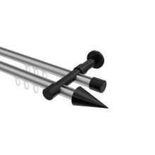 Innenlauf-Gardinenstange Silbergrau / Schwarz, Metall 20 mm Ø Prestige Savio, doppelläufig Innenlauf-Gardinenstange Silbergrau / Schwarz, Metall 20 mm Ø Prestige Savio, doppelläufig