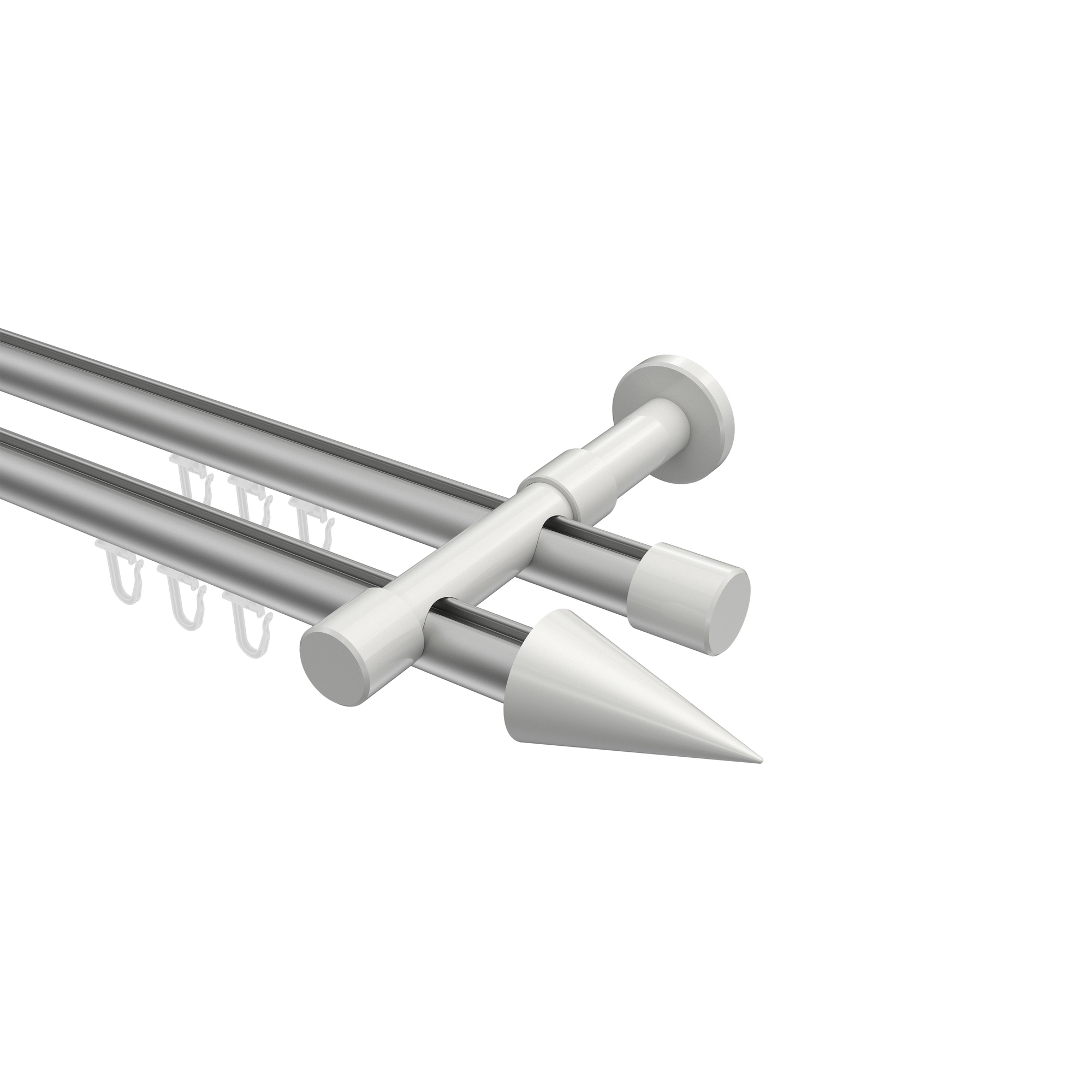 Innenlaufstangen Silbergrau / Weiß, Metall 20 mm Ø Prestige Savio, zweiläufig Innenlaufstangen Silbergrau / Weiß, Metall 20 mm Ø Prestige Savio, zweiläufig