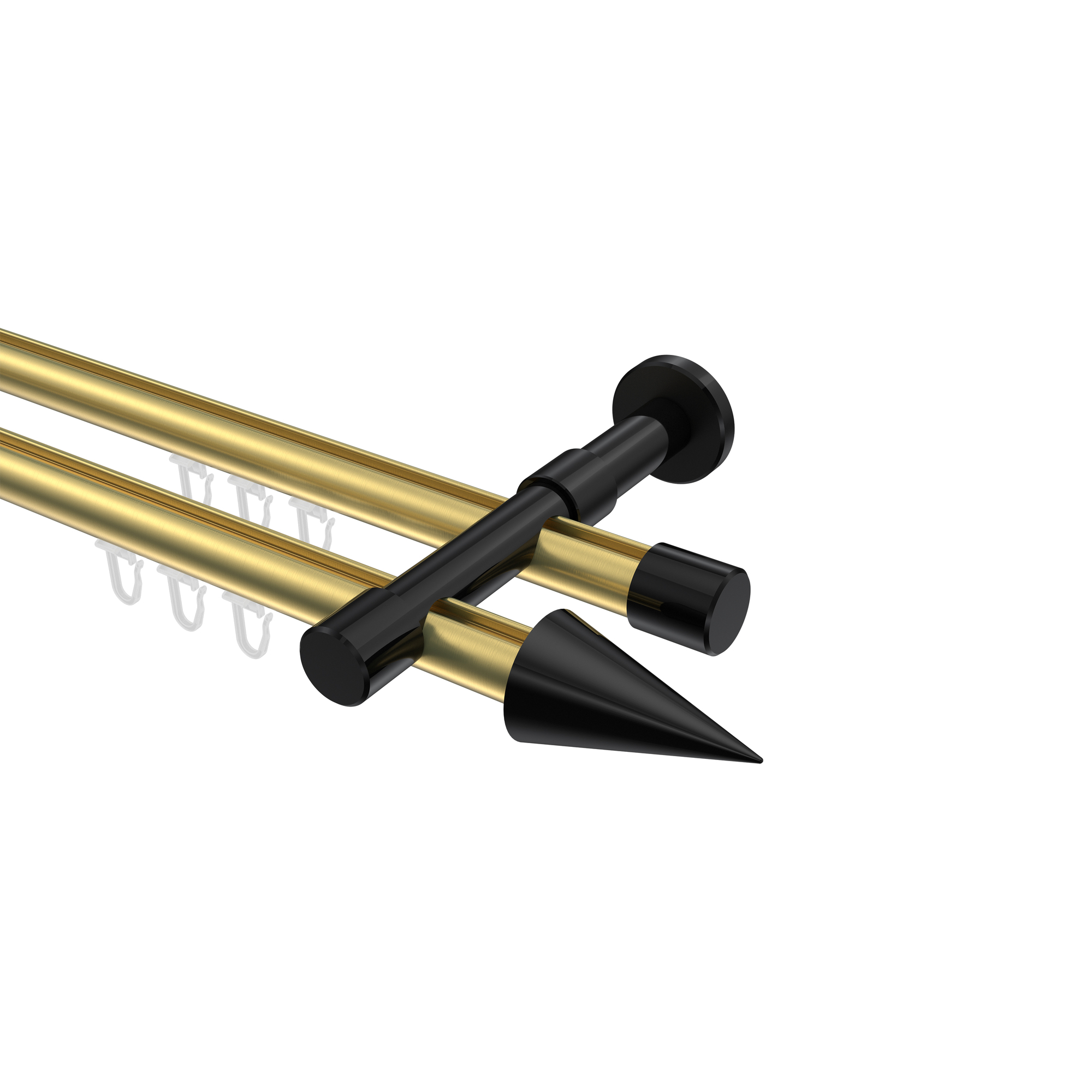 Innenlauf-Gardinenstange Messing-Optik / Schwarz, 2-läufig Aluminium / Metall 20 mm Ø Prestige Savio Innenlauf-Gardinenstange Messing-Optik / Schwarz, 2-läufig Aluminium / Metall 20 mm Ø Prestige Savio