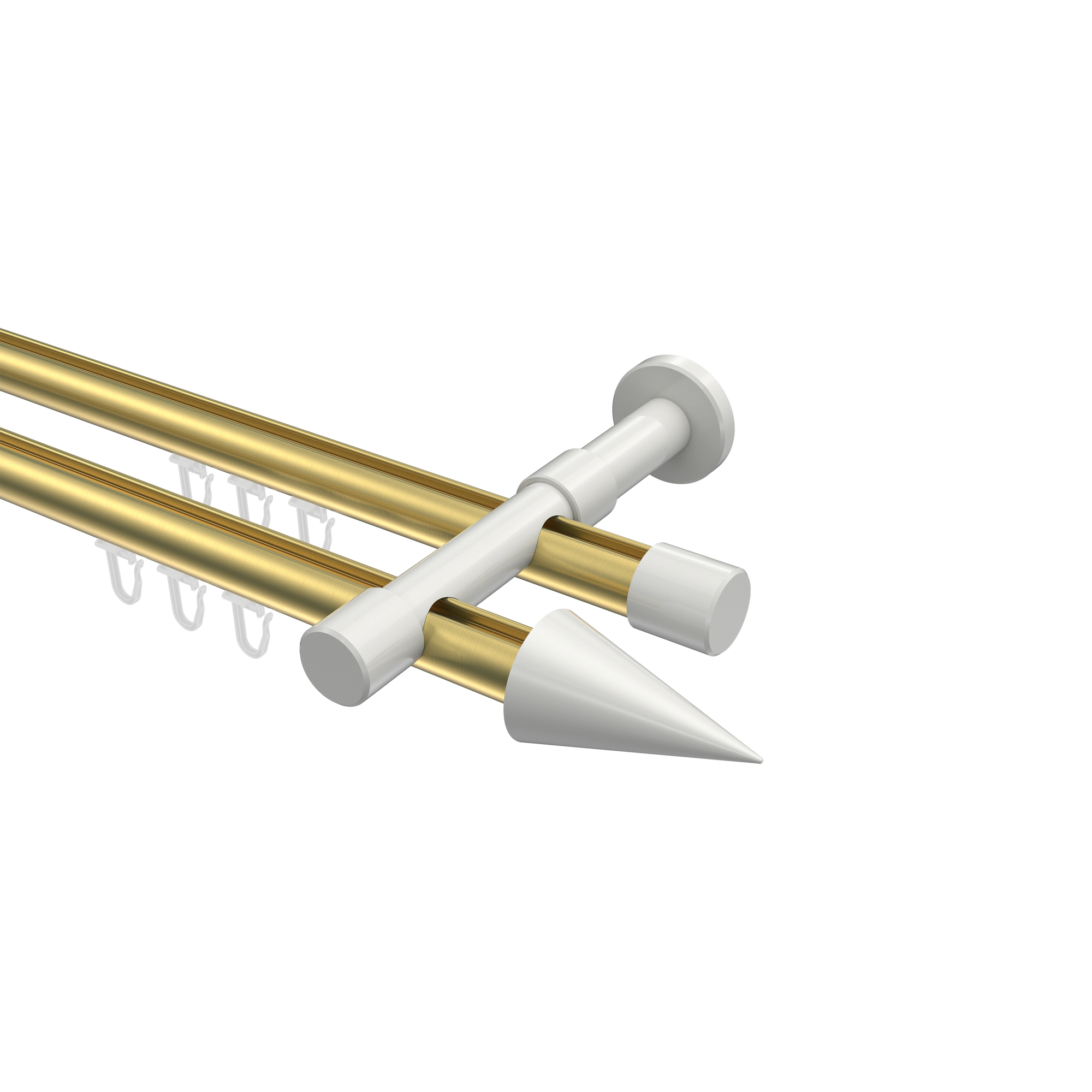 Innenlauf-Vorhangstange Messing-Optik / Weiß, zweiläufig Aluminium / Metall 20 mm Ø Prestige Savio Innenlauf-Vorhangstange Messing-Optik / Weiß, zweiläufig Aluminium / Metall 20 mm Ø Prestige Savio