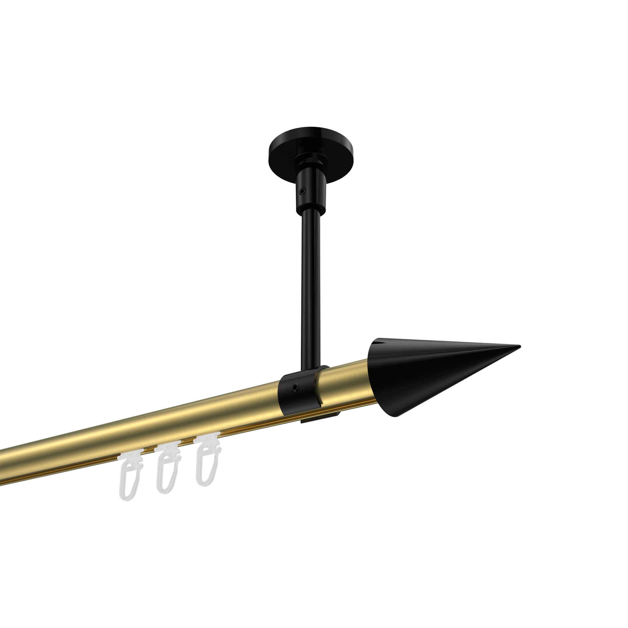 Gardinenstange mit Innenlauf (Deckenbefestigung) Messing-Optik / Schwarz, Aluminium / Metall 20 mm Ø Sonette Savio Gardinenstange mit Innenlauf (Deckenbefestigung) Messing-Optik / Schwarz, Aluminium / Metall 20 mm Ø Sonette Savio