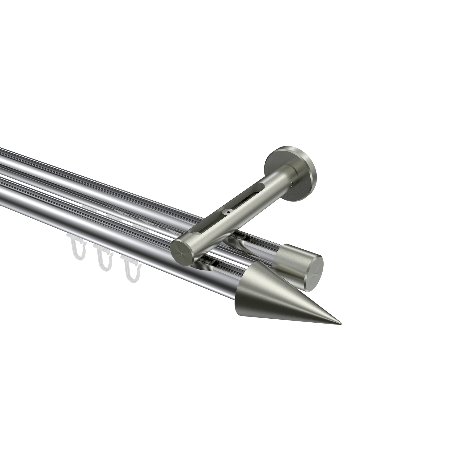 Vorhangstange mit Innenlauf Chrom / Edelstahl-Optik, Aluminium / Metall 20 mm Ø Siteno Savio, zweiläufig Vorhangstange mit Innenlauf Chrom / Edelstahl-Optik, Aluminium / Metall 20 mm Ø Siteno Savio, zweiläufig