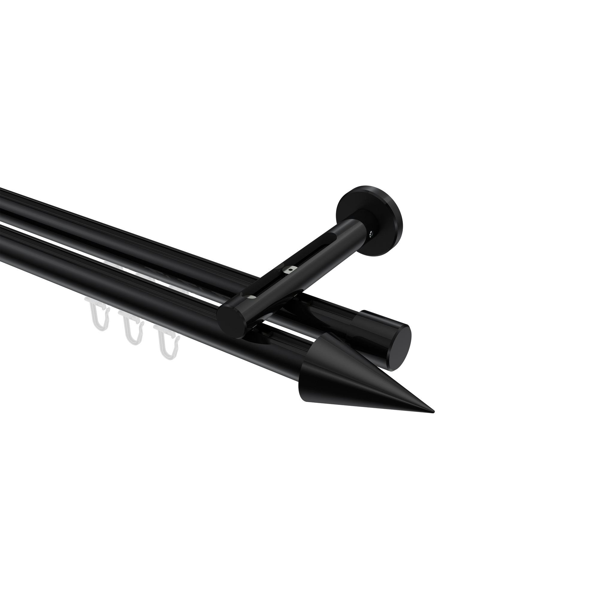 Innenlauf-Gardinenstange Schwarz, Aluminium / Metall 20 mm Ø Siteno Savio, doppelläufig Innenlauf-Gardinenstange Schwarz, Aluminium / Metall 20 mm Ø Siteno Savio, doppelläufig