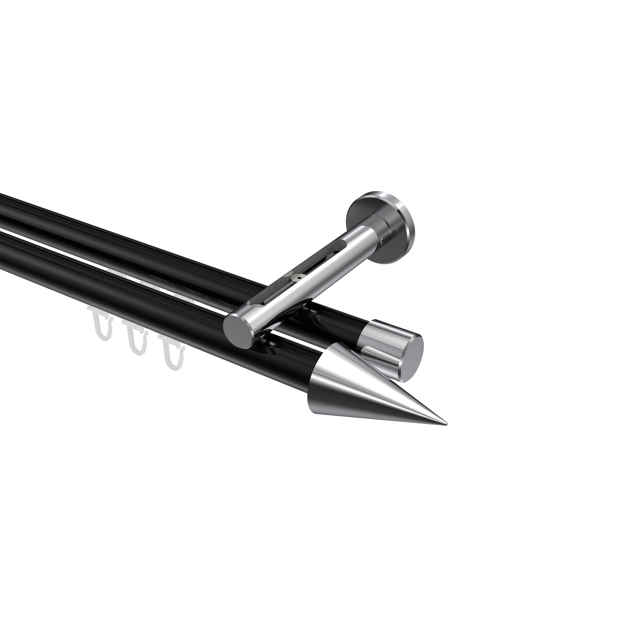 Innenlaufstange Schwarz / Chrom, Aluminium / Metall 20 mm Ø Siteno Savio, 2-läufig Innenlaufstange Schwarz / Chrom, Aluminium / Metall 20 mm Ø Siteno Savio, 2-läufig