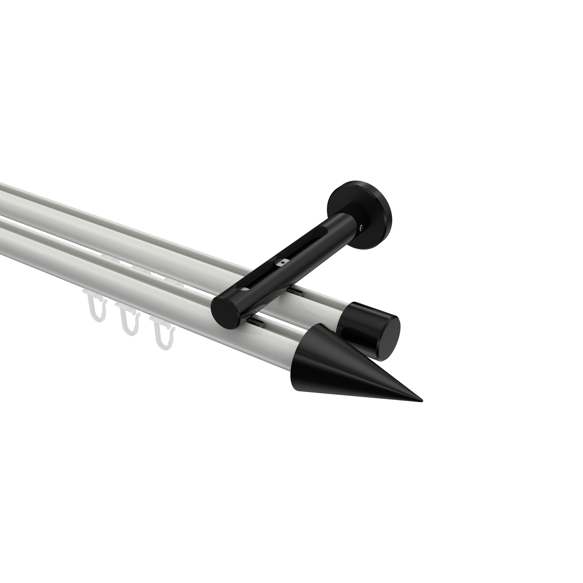 Gardinenstange mit Innenlauf Weiß / Schwarz, Aluminium / Metall 20 mm Ø Siteno Savio, 2-läufig Gardinenstange mit Innenlauf Weiß / Schwarz, Aluminium / Metall 20 mm Ø Siteno Savio, 2-läufig