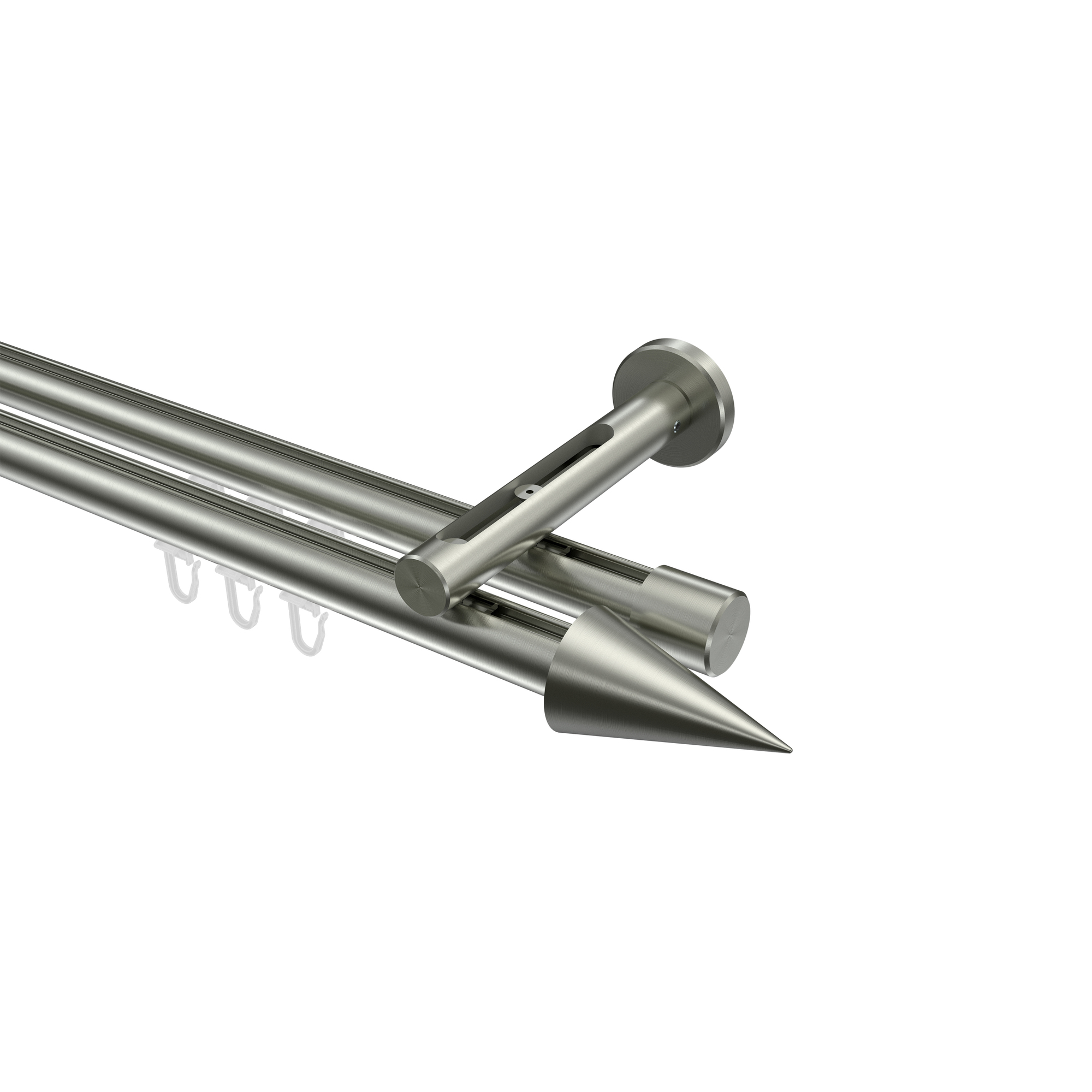 Innenlauf-Gardinenstange Edelstahl-Optik, Aluminium / Metall 20 mm Ø Siteno Savio, zweiläufig Innenlauf-Gardinenstange Edelstahl-Optik, Aluminium / Metall 20 mm Ø Siteno Savio, zweiläufig