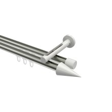 Innenlauf-Vorhangstange Edelstahl-Optik / Weiß, Aluminium / Metall 20 mm Ø Siteno Savio, zweiläufig Innenlauf-Vorhangstange Edelstahl-Optik / Weiß, Aluminium / Metall 20 mm Ø Siteno Savio, zweiläufig