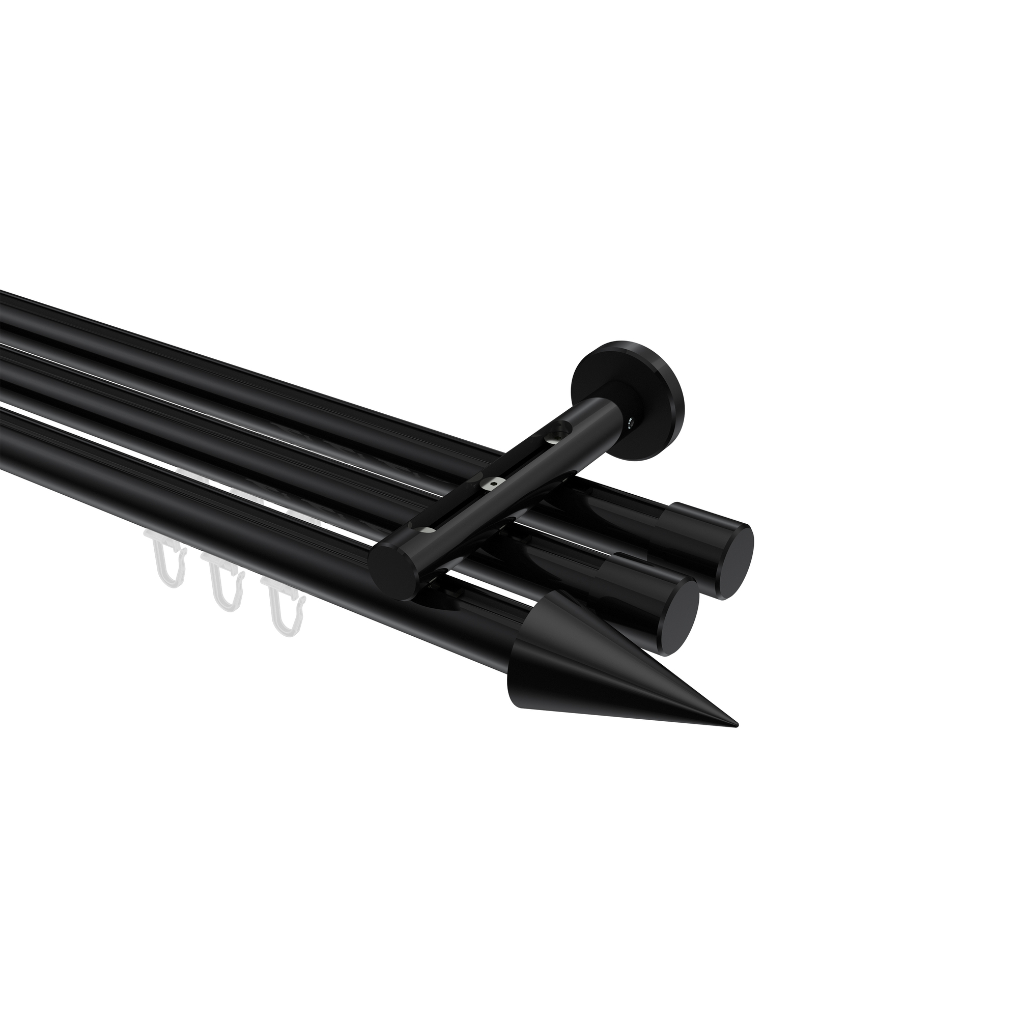 Innenlauf-Gardinenstange Schwarz, Aluminium / Metall 20 mm Ø Siteno Savio, dreiläufig Innenlauf-Gardinenstange Schwarz, Aluminium / Metall 20 mm Ø Siteno Savio, dreiläufig