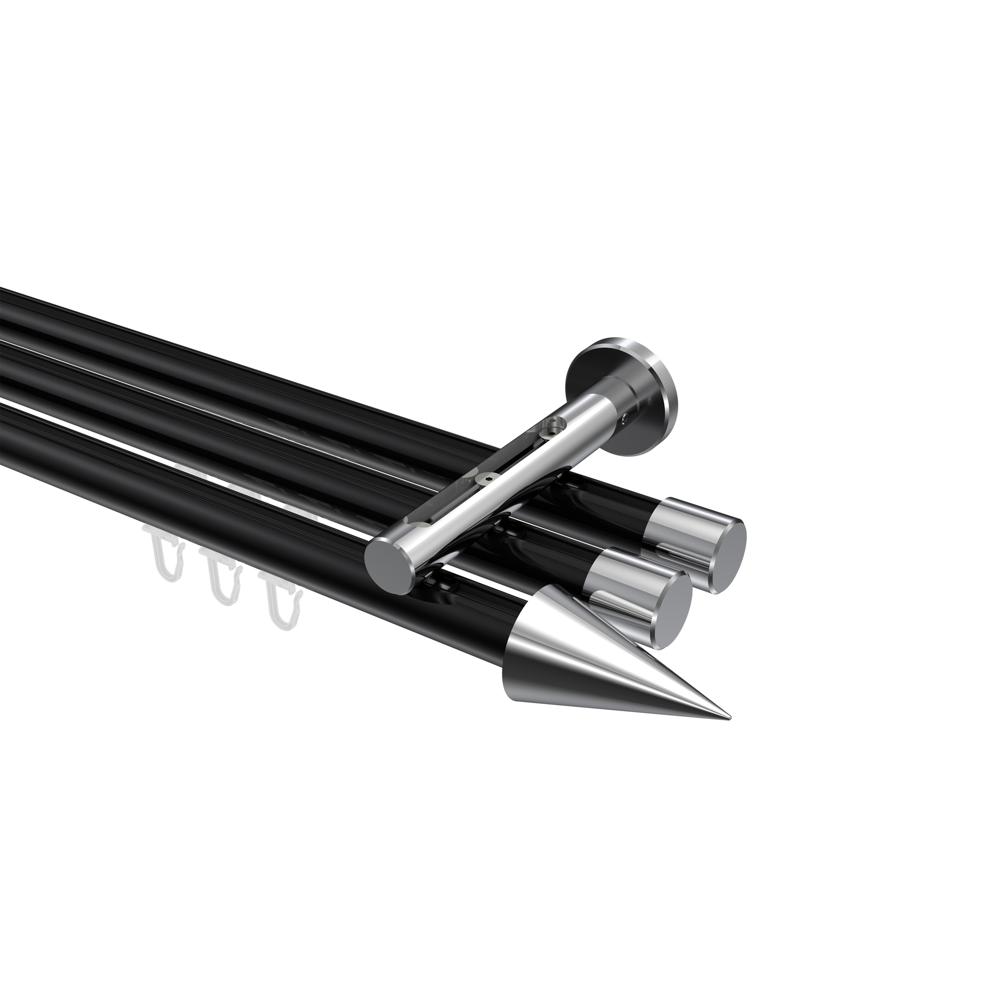 Innenlaufstange Schwarz / Chrom, Aluminium / Metall 20 mm Ø Siteno Savio, 3-läufig Innenlaufstange Schwarz / Chrom, Aluminium / Metall 20 mm Ø Siteno Savio, 3-läufig