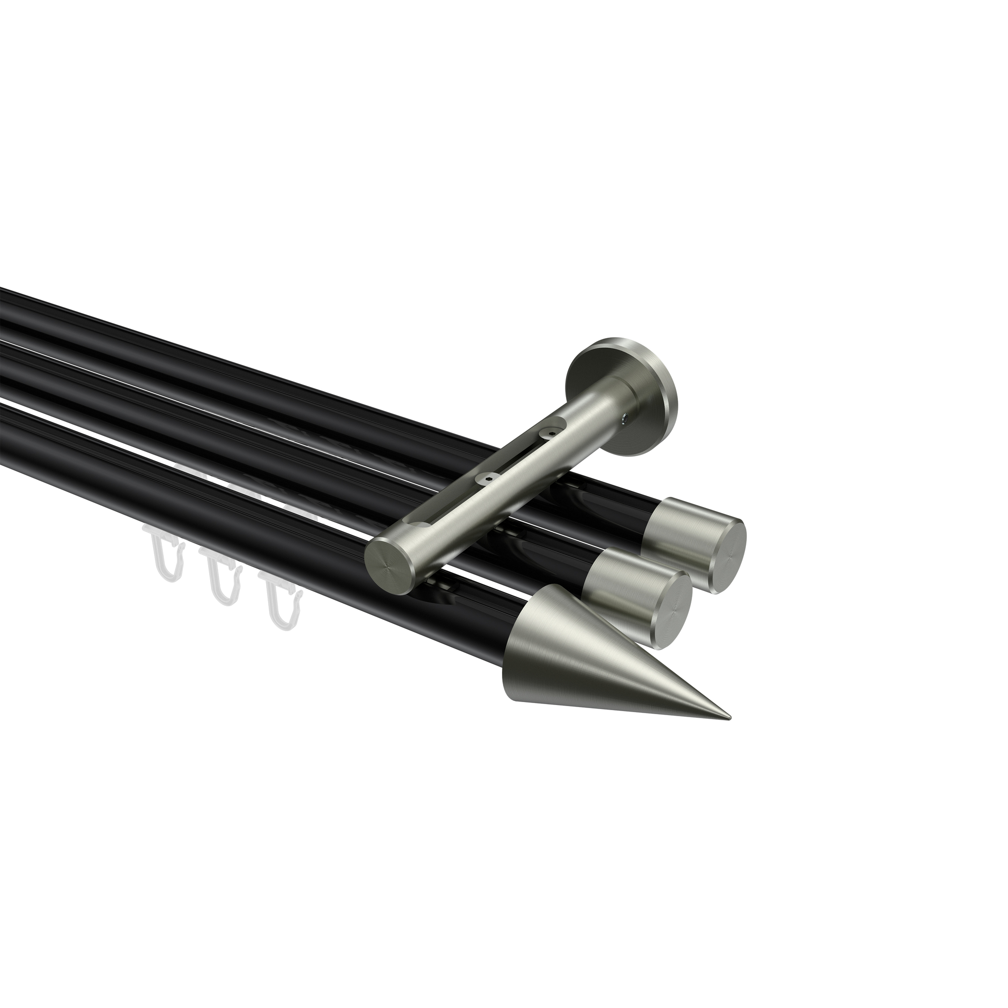 Vorhangstange mit Innenlauf Schwarz / Edelstahl-Optik, Aluminium / Metall 20 mm Ø Siteno Savio, dreiläufig Vorhangstange mit Innenlauf Schwarz / Edelstahl-Optik, Aluminium / Metall 20 mm Ø Siteno Savio, dreiläufig