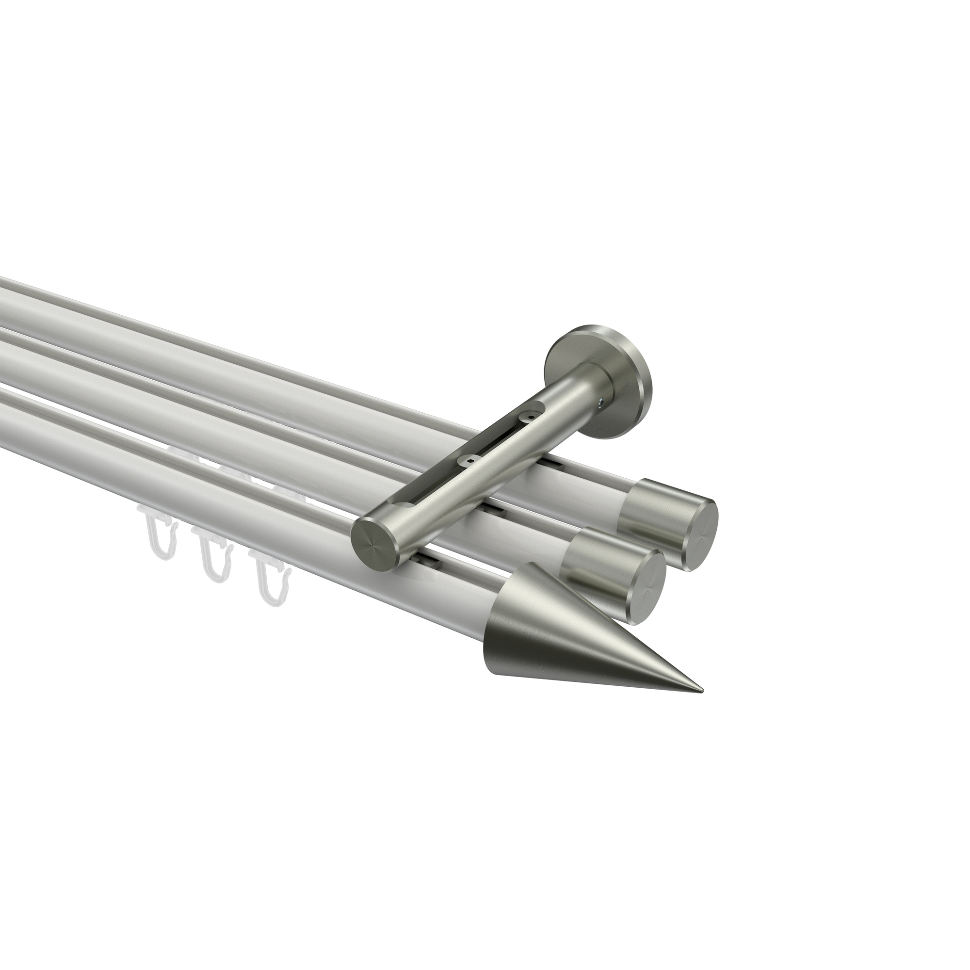 Vorhangstange mit Innenlauf Weiß / Edelstahl-Optik, Aluminium / Metall 20 mm Ø Siteno Savio, 3-läufig Vorhangstange mit Innenlauf Weiß / Edelstahl-Optik, Aluminium / Metall 20 mm Ø Siteno Savio, 3-läufig