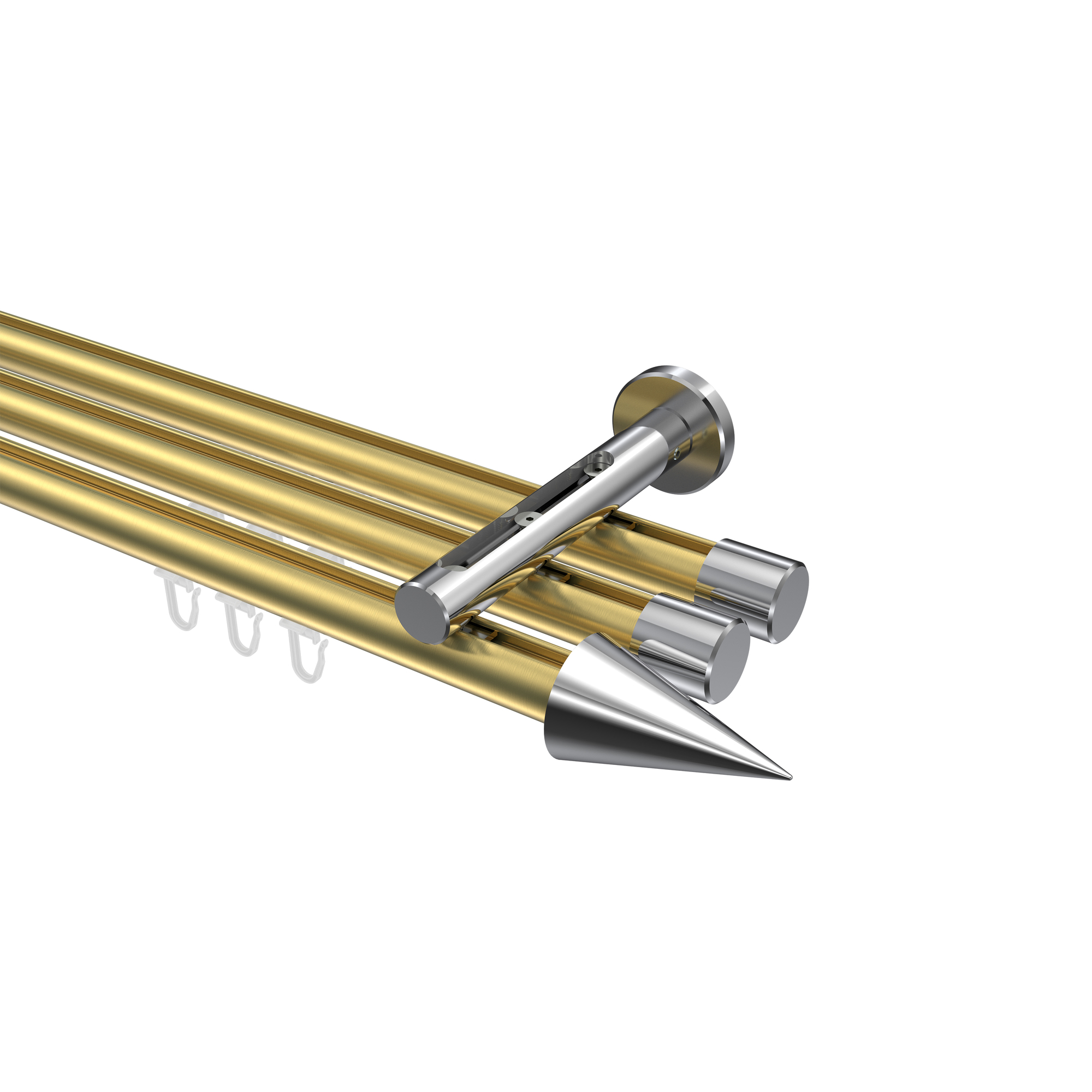 Innenlaufstange Messing-Optik / Chrom, Aluminium / Metall 20 mm Ø Siteno Savio, dreiläufig Innenlaufstange Messing-Optik / Chrom, Aluminium / Metall 20 mm Ø Siteno Savio, dreiläufig