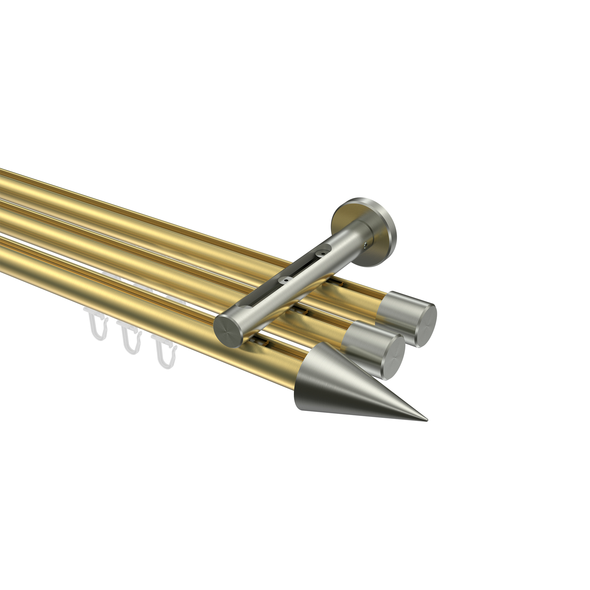 Vorhangstange mit Innenlauf Messing-Optik / Edelstahl-Optik, Aluminium / Metall 20 mm Ø Siteno Savio, 3-läufig Vorhangstange mit Innenlauf Messing-Optik / Edelstahl-Optik, Aluminium / Metall 20 mm Ø Siteno Savio, 3-läufig