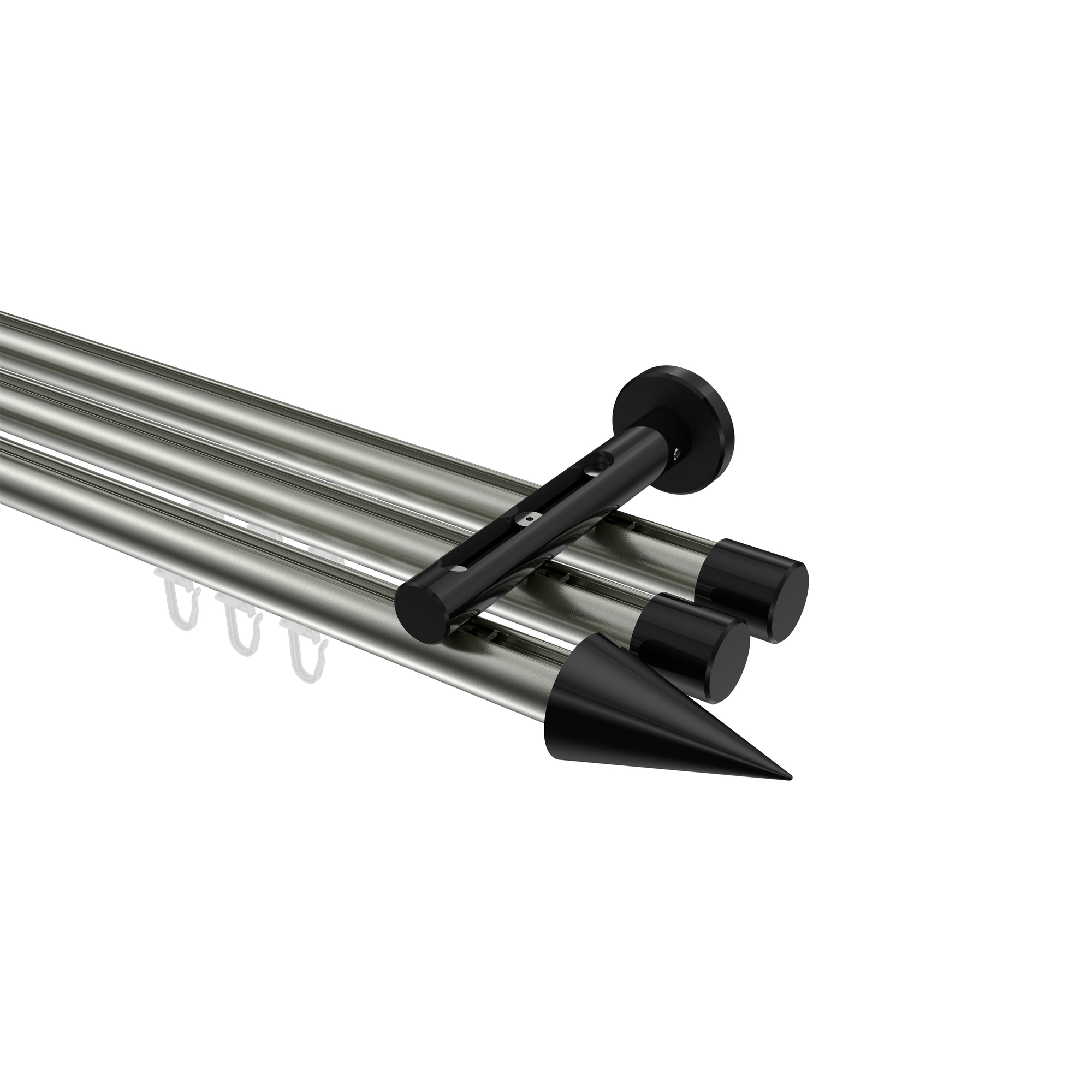 Gardinenstange mit Innenlauf Edelstahl-Optik / Schwarz, Aluminium / Metall 20 mm Ø Siteno Savio, dreiläufig Gardinenstange mit Innenlauf Edelstahl-Optik / Schwarz, Aluminium / Metall 20 mm Ø Siteno Savio, dreiläufig