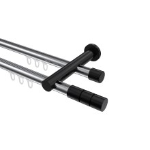 Innenlauf-Gardinenstange Chrom / Schwarz, Metall 20 mm Ø Platon Elanto, 2-läufig Innenlauf-Gardinenstange Chrom / Schwarz, Metall 20 mm Ø Platon Elanto, 2-läufig