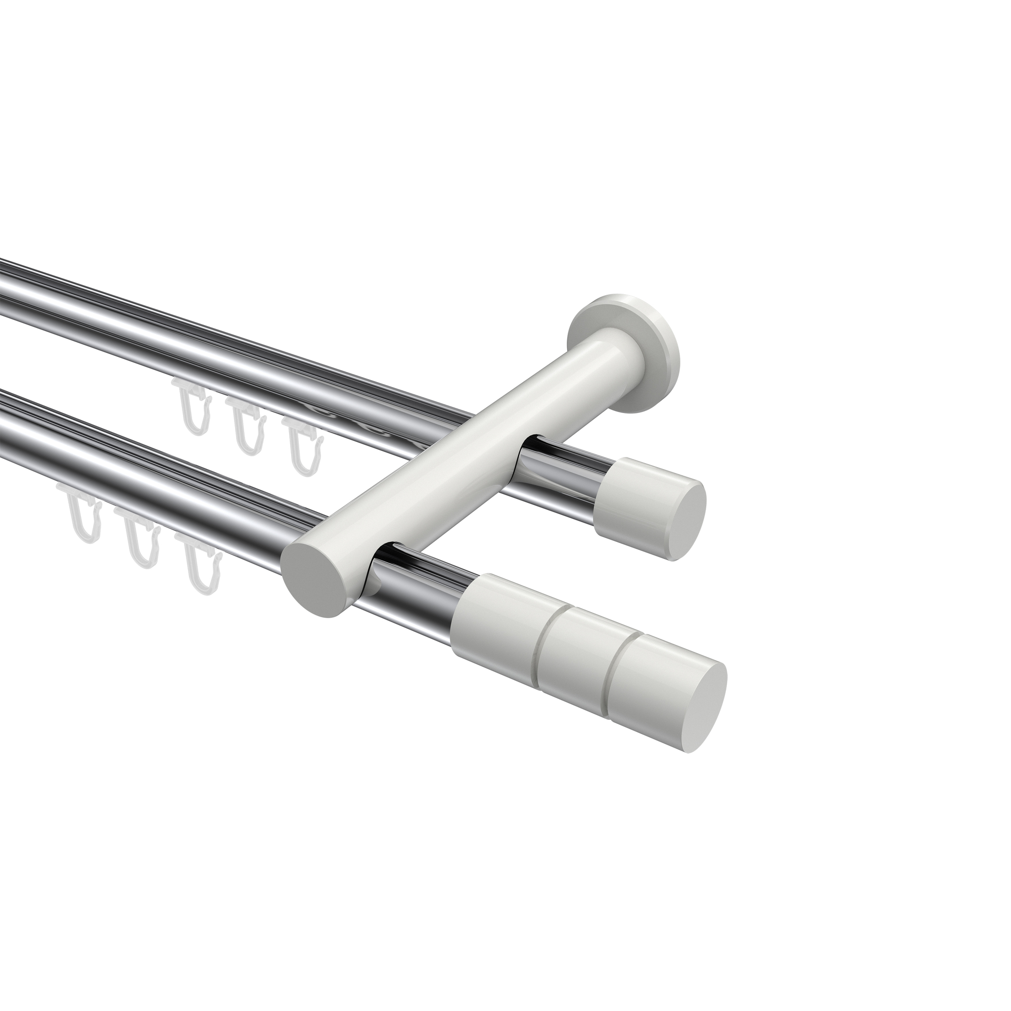 Innenlauf-Vorhangstangen Chrom / Weiß, Metall 20 mm Ø Platon Elanto, 2-läufig Innenlauf-Vorhangstangen Chrom / Weiß, Metall 20 mm Ø Platon Elanto, 2-läufig