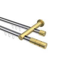 Gardinenstange mit Innenlauf Chrom / Messing-Optik, doppelläufig Aluminium / Metall 20 mm Ø Platon Elanto Gardinenstange mit Innenlauf Chrom / Messing-Optik, doppelläufig Aluminium / Metall 20 mm Ø Platon Elanto