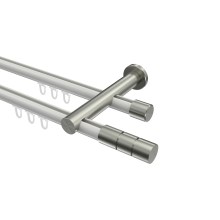 Innenlauf-Gardinenstange Weiß / Edelstahl-Optik, Metall 20 mm Ø Platon Elanto, doppelläufig Innenlauf-Gardinenstange Weiß / Edelstahl-Optik, Metall 20 mm Ø Platon Elanto, doppelläufig