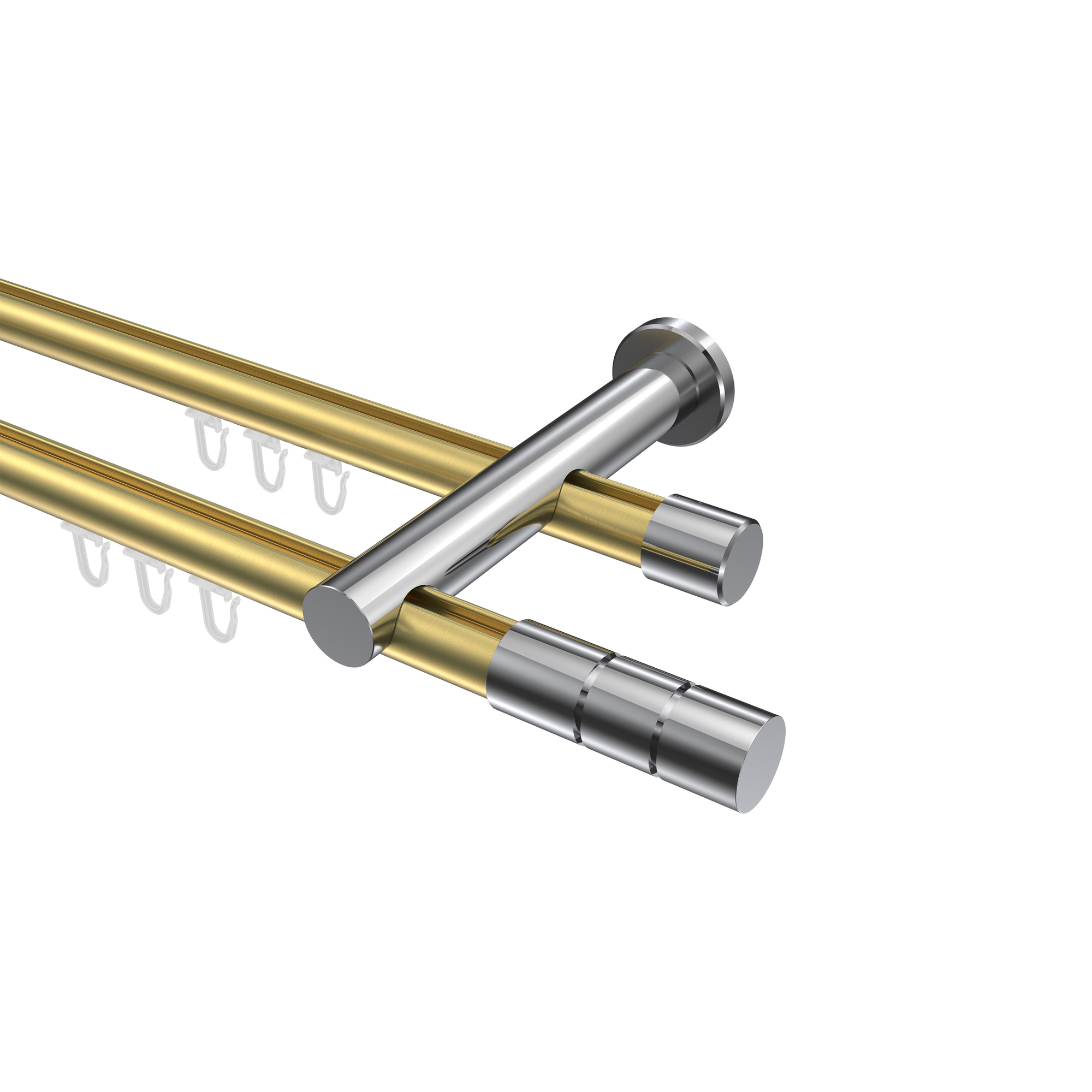 Innenlauf-Vorhangstange Messing-Optik / Chrom, 2-läufig Aluminium / Metall 20 mm Ø Platon Elanto Innenlauf-Vorhangstange Messing-Optik / Chrom, 2-läufig Aluminium / Metall 20 mm Ø Platon Elanto