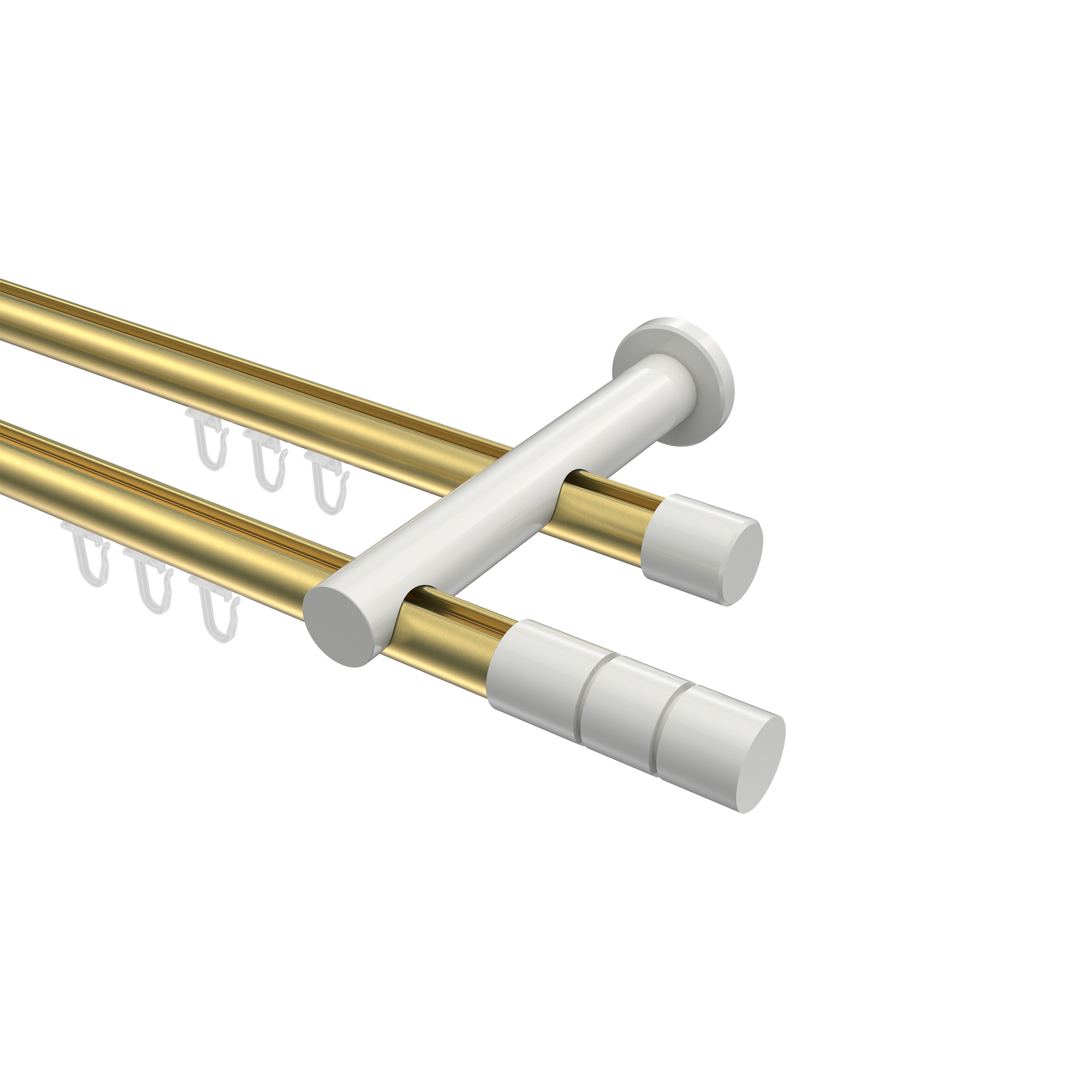 Vorhangstange mit Innenlauf Messing-Optik / Weiß, doppelläufig Aluminium / Metall 20 mm Ø Platon Elanto Vorhangstange mit Innenlauf Messing-Optik / Weiß, doppelläufig Aluminium / Metall 20 mm Ø Platon Elanto