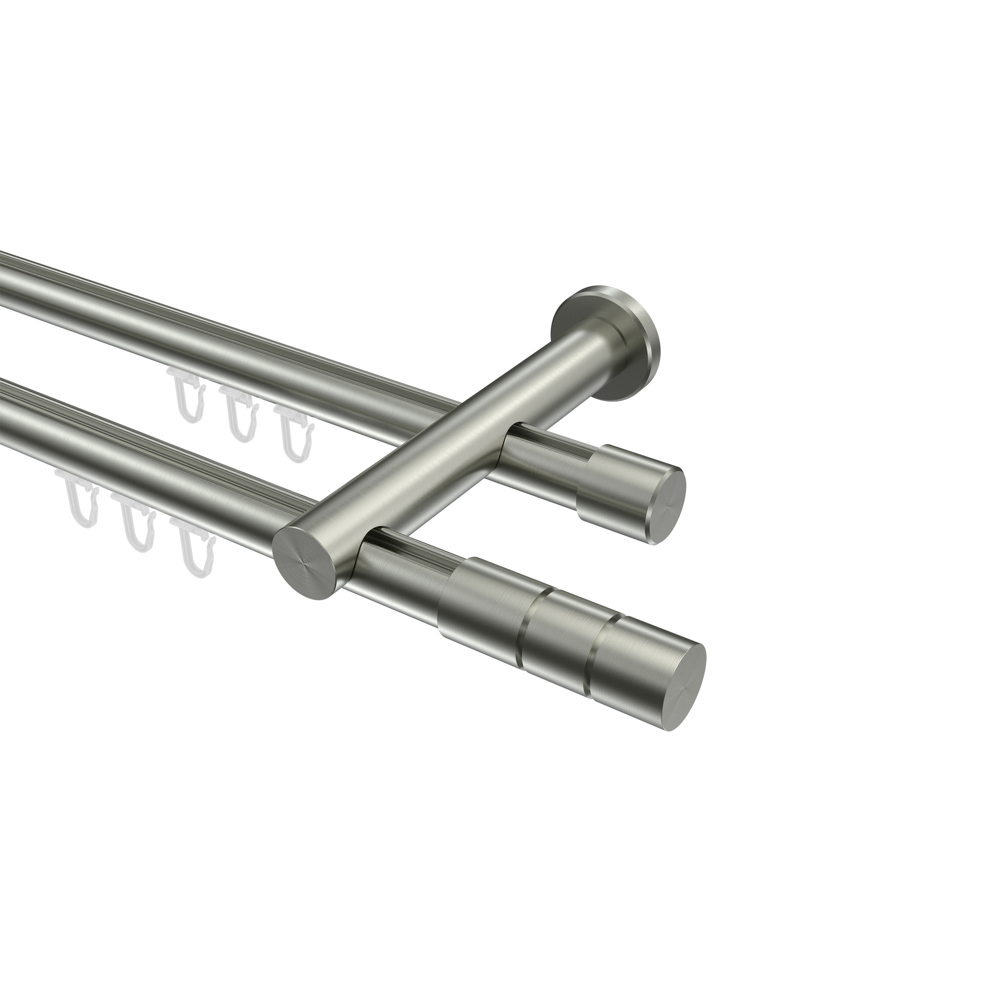 Gardinenstange Innenlauf Edelstahl-Optik 20 mm Ø Platon Elanto, doppelläufig Gardinenstange Innenlauf Edelstahl-Optik 20 mm Ø Platon Elanto, doppelläufig