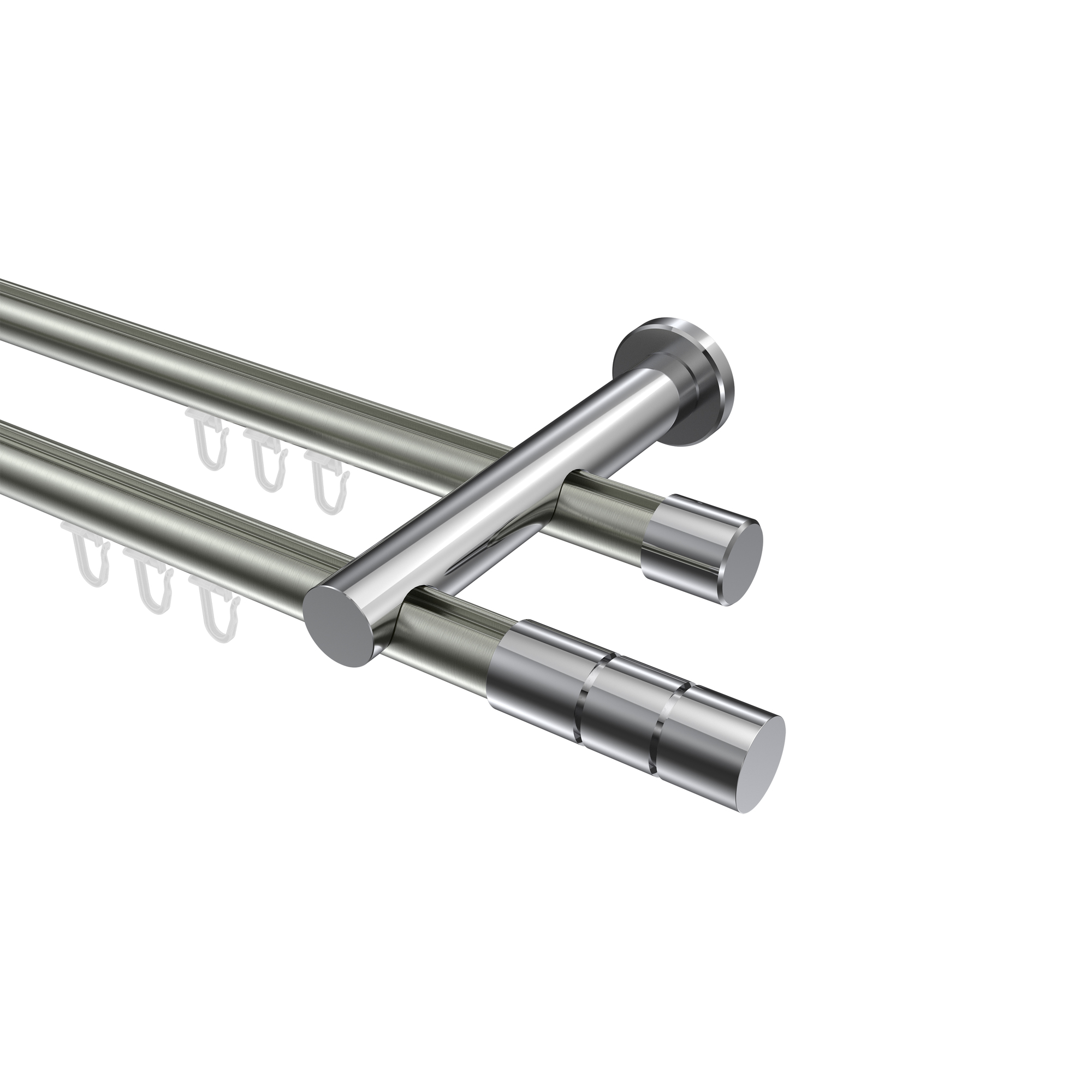 Gardinenstange mit Innenlauf Edelstahl-Optik / Chrom, 2-läufig Aluminium / Metall 20 mm Ø Platon Elanto Gardinenstange mit Innenlauf Edelstahl-Optik / Chrom, 2-läufig Aluminium / Metall 20 mm Ø Platon Elanto