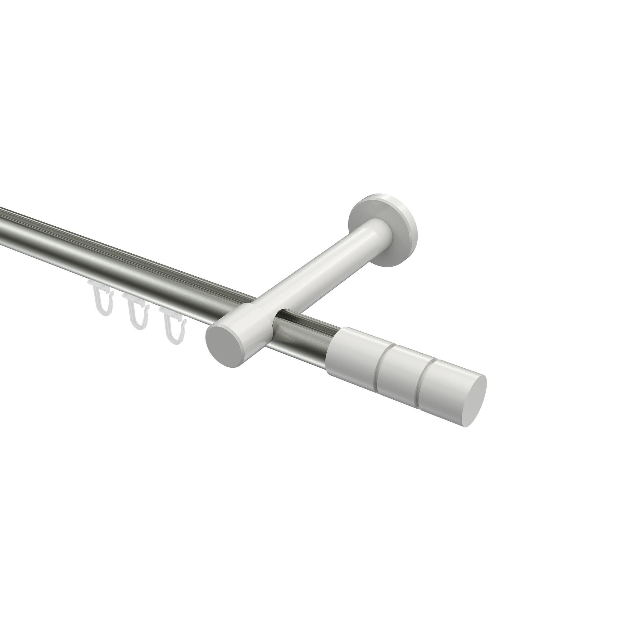 Innenlauf-Gardinenstangen Edelstahl-Optik / Weiß, Aluminium / Metall 20 mm Ø Prestige Elanto Innenlauf-Gardinenstangen Edelstahl-Optik / Weiß, Aluminium / Metall 20 mm Ø Prestige Elanto