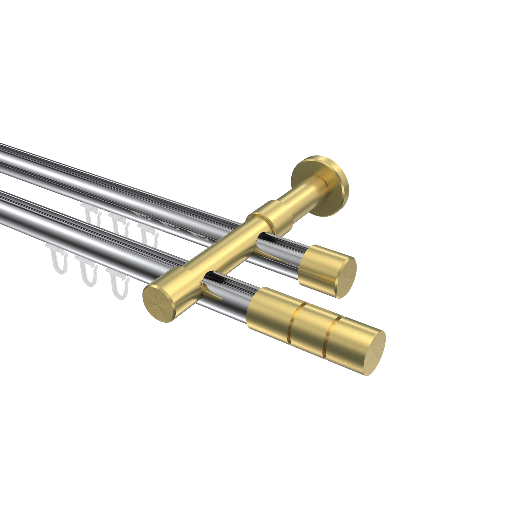 Innenlauf-Vorhangstange Chrom / Messing-Optik, 2-läufig Aluminium / Metall 20 mm Ø Prestige Elanto Innenlauf-Vorhangstange Chrom / Messing-Optik, 2-läufig Aluminium / Metall 20 mm Ø Prestige Elanto