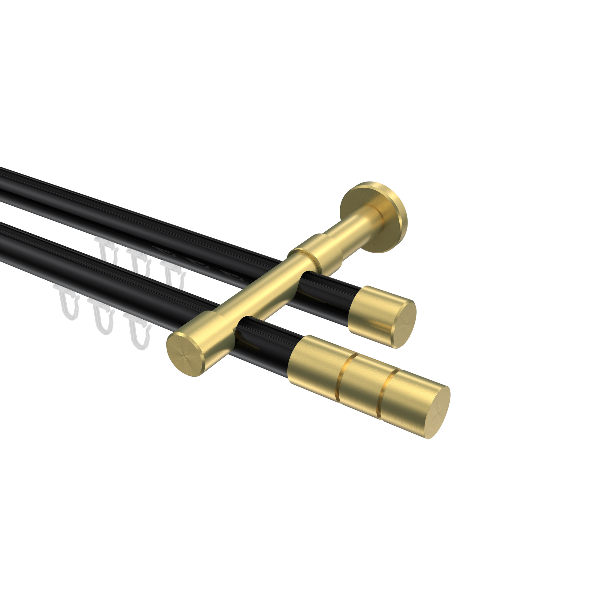 Vorhangstange mit Innenlauf Schwarz / Messing-Optik, doppelläufig Aluminium / Metall 20 mm Ø Prestige Elanto Vorhangstange mit Innenlauf Schwarz / Messing-Optik, doppelläufig Aluminium / Metall 20 mm Ø Prestige Elanto