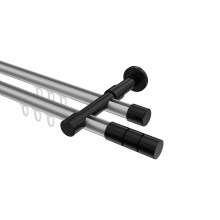 Innenlauf-Vorhangstangen Silbergrau / Schwarz, Metall 20 mm Ø Prestige Elanto, zweiläufig Innenlauf-Vorhangstangen Silbergrau / Schwarz, Metall 20 mm Ø Prestige Elanto, zweiläufig