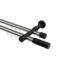 Innenlauf-Gardinenstange Edelstahl-Optik / Schwarz, Metall 20 mm Ø Prestige Elanto, doppelläufig Innenlauf-Gardinenstange Edelstahl-Optik / Schwarz, Metall 20 mm Ø Prestige Elanto, doppelläufig