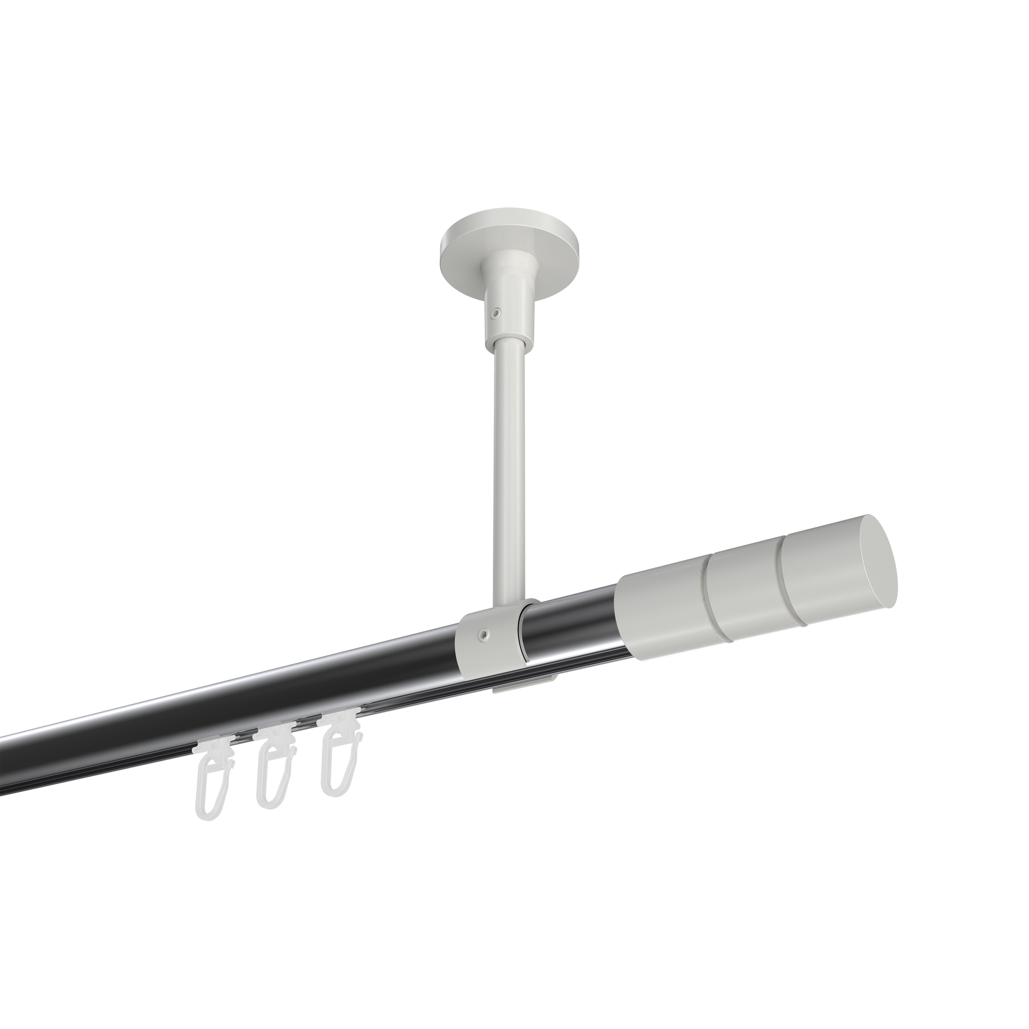 Gardinenstange mit Innenlauf (Deckenbefestigung) Chrom / Weiß, Aluminium / Metall 20 mm Ø Sonette Elanto Gardinenstange mit Innenlauf (Deckenbefestigung) Chrom / Weiß, Aluminium / Metall 20 mm Ø Sonette Elanto