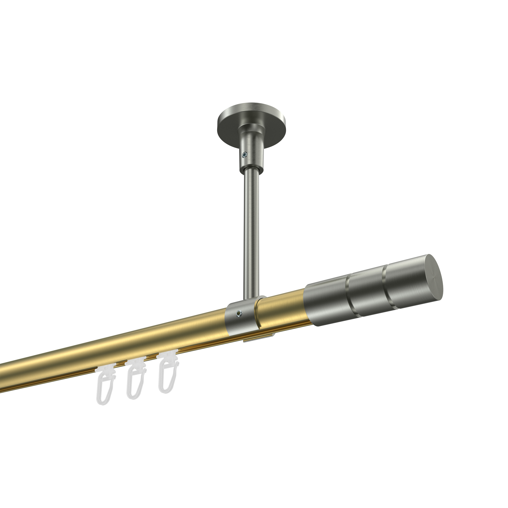 Vorhangstange mit Innenlauf (Deckenanbringung) Messing-Optik / Edelstahl-Optik, Aluminium / Metall 20 mm Ø Sonette Elanto Vorhangstange mit Innenlauf (Deckenanbringung) Messing-Optik / Edelstahl-Optik, Aluminium / Metall 20 mm Ø Sonette Elanto