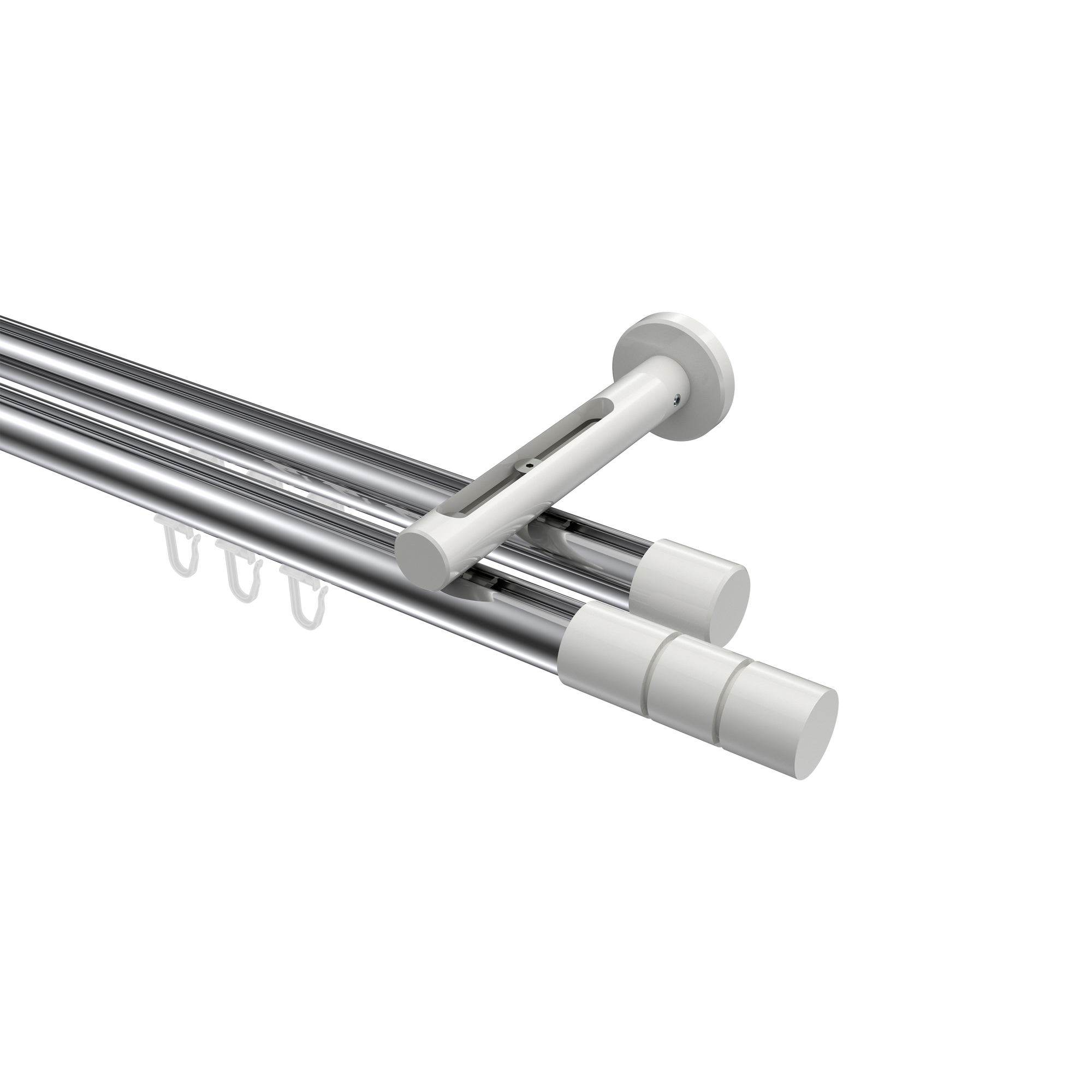 Gardinenstange mit Innenlauf Chrom / Weiß, Aluminium / Metall 20 mm Ø Siteno Elanto, doppelläufig Gardinenstange mit Innenlauf Chrom / Weiß, Aluminium / Metall 20 mm Ø Siteno Elanto, doppelläufig