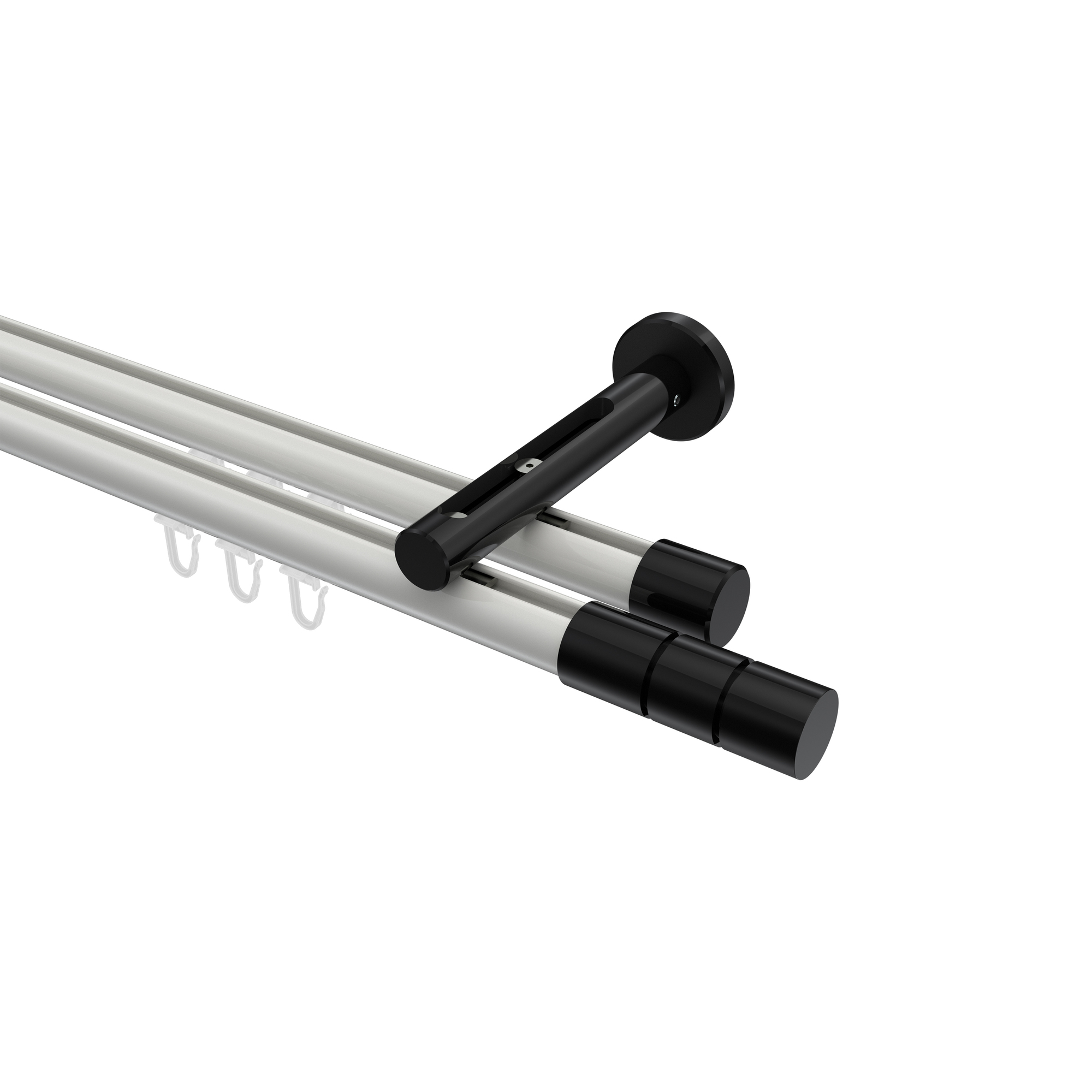 Gardinenstange mit Innenlauf Weiß / Schwarz, Aluminium / Metall 20 mm Ø Siteno Elanto, 2-läufig Gardinenstange mit Innenlauf Weiß / Schwarz, Aluminium / Metall 20 mm Ø Siteno Elanto, 2-läufig