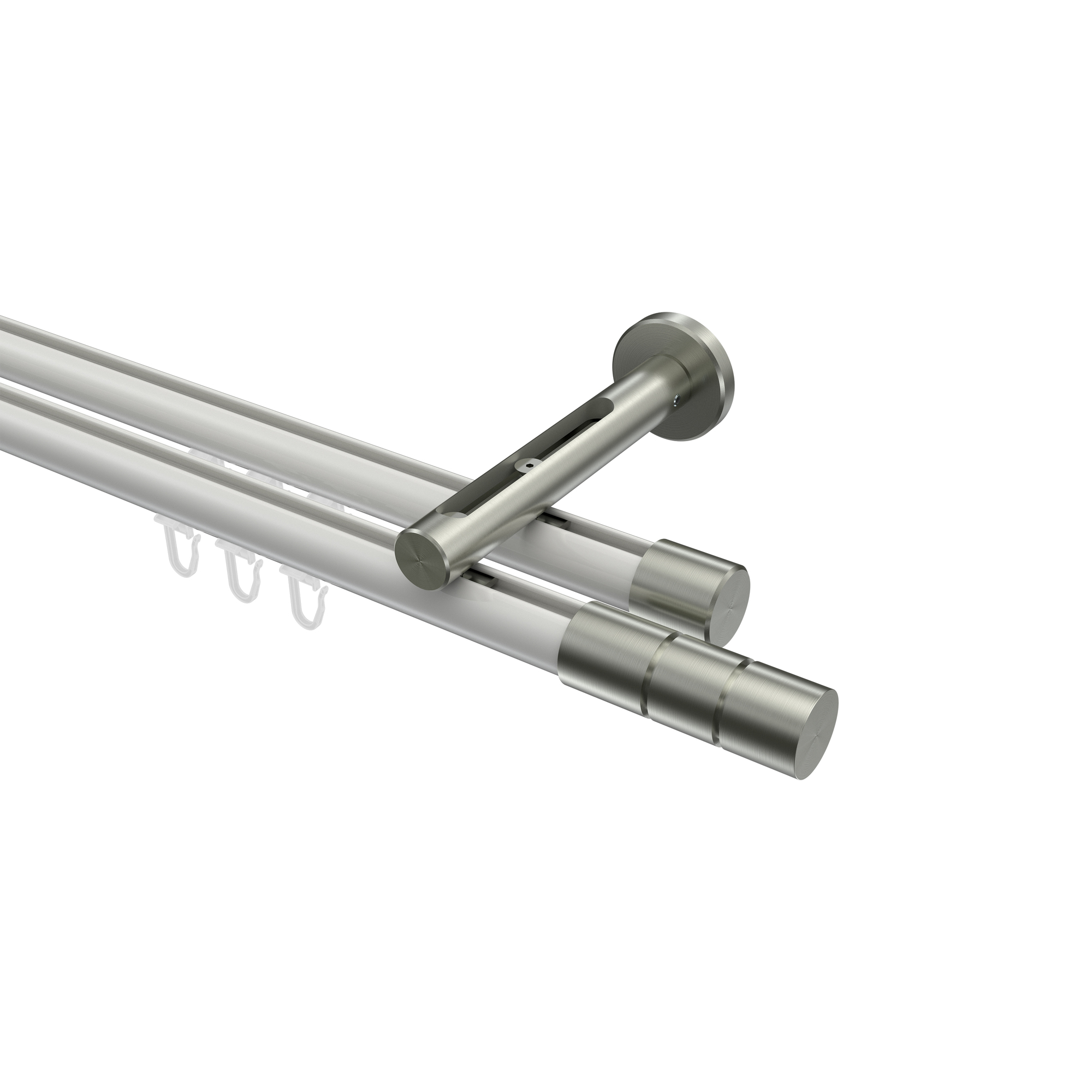 Vorhangstange mit Innenlauf Weiß / Edelstahl-Optik, Aluminium / Metall 20 mm Ø Siteno Elanto, doppelläufig Vorhangstange mit Innenlauf Weiß / Edelstahl-Optik, Aluminium / Metall 20 mm Ø Siteno Elanto, doppelläufig