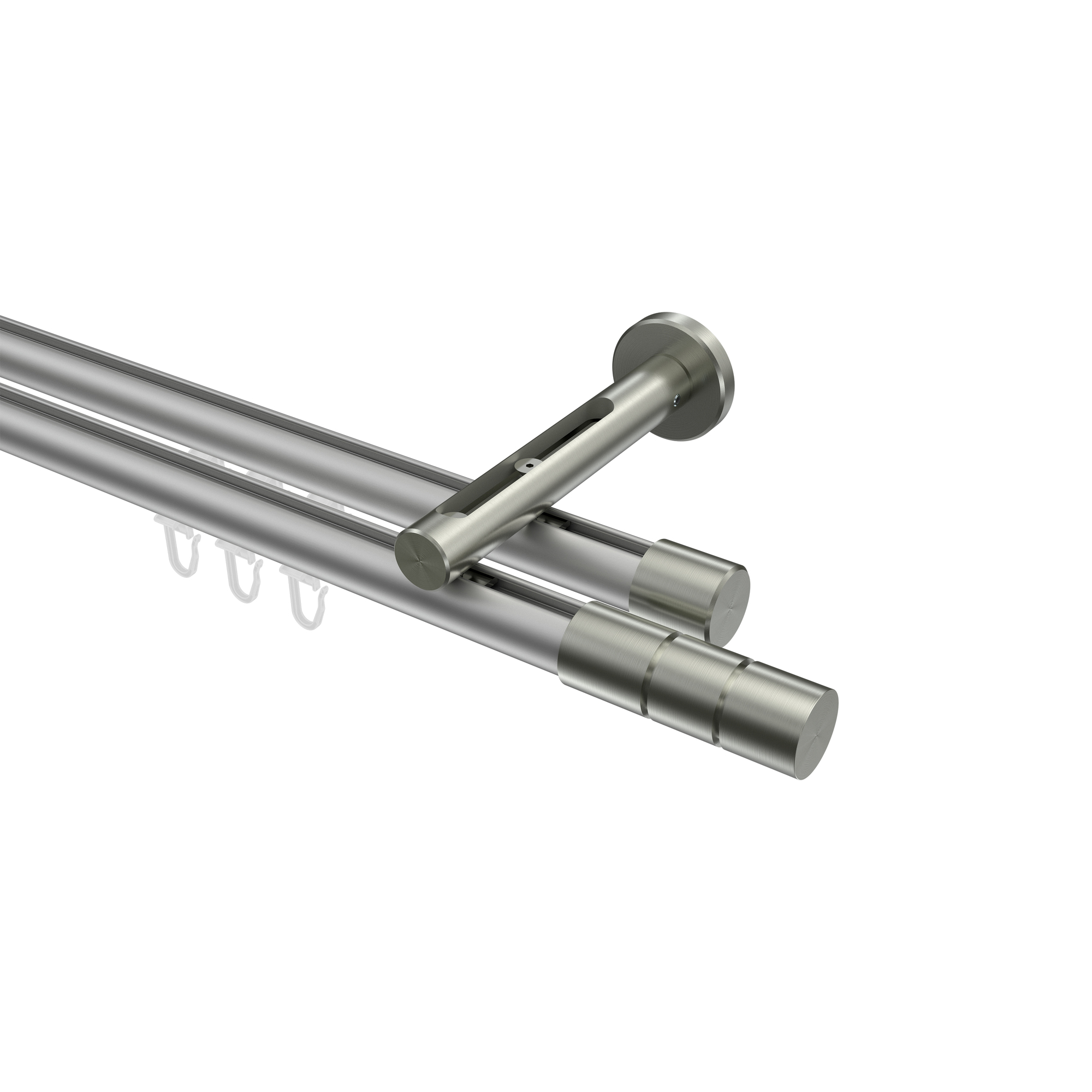 Vorhangstange mit Innenlauf Silbergrau / Edelstahl-Optik, Aluminium / Metall 20 mm Ø Siteno Elanto, zweiläufig Vorhangstange mit Innenlauf Silbergrau / Edelstahl-Optik, Aluminium / Metall 20 mm Ø Siteno Elanto, zweiläufig