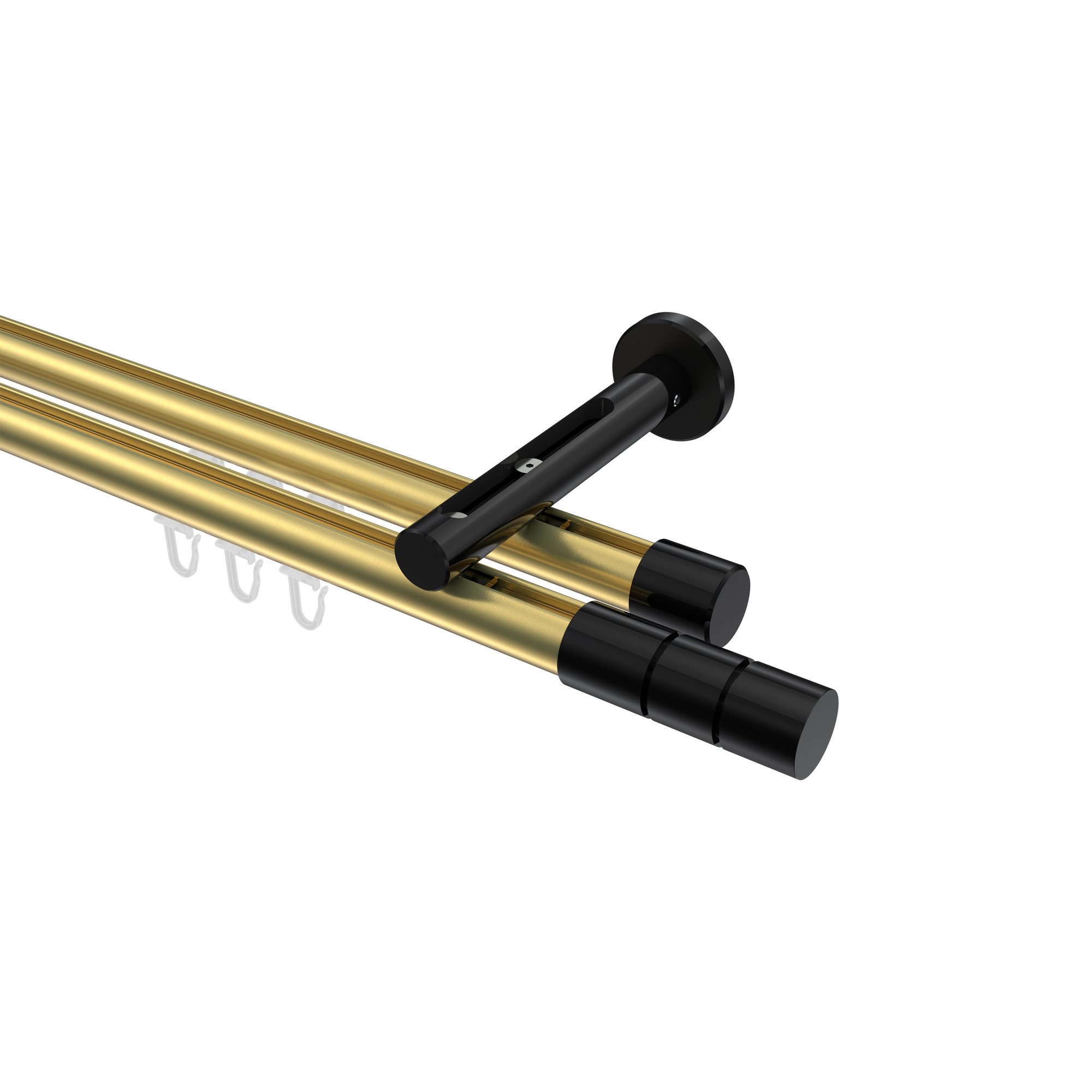 Gardinenstange mit Innenlauf Messing-Optik / Schwarz, Aluminium / Metall 20 mm Ø Siteno Elanto, zweiläufig Gardinenstange mit Innenlauf Messing-Optik / Schwarz, Aluminium / Metall 20 mm Ø Siteno Elanto, zweiläufig