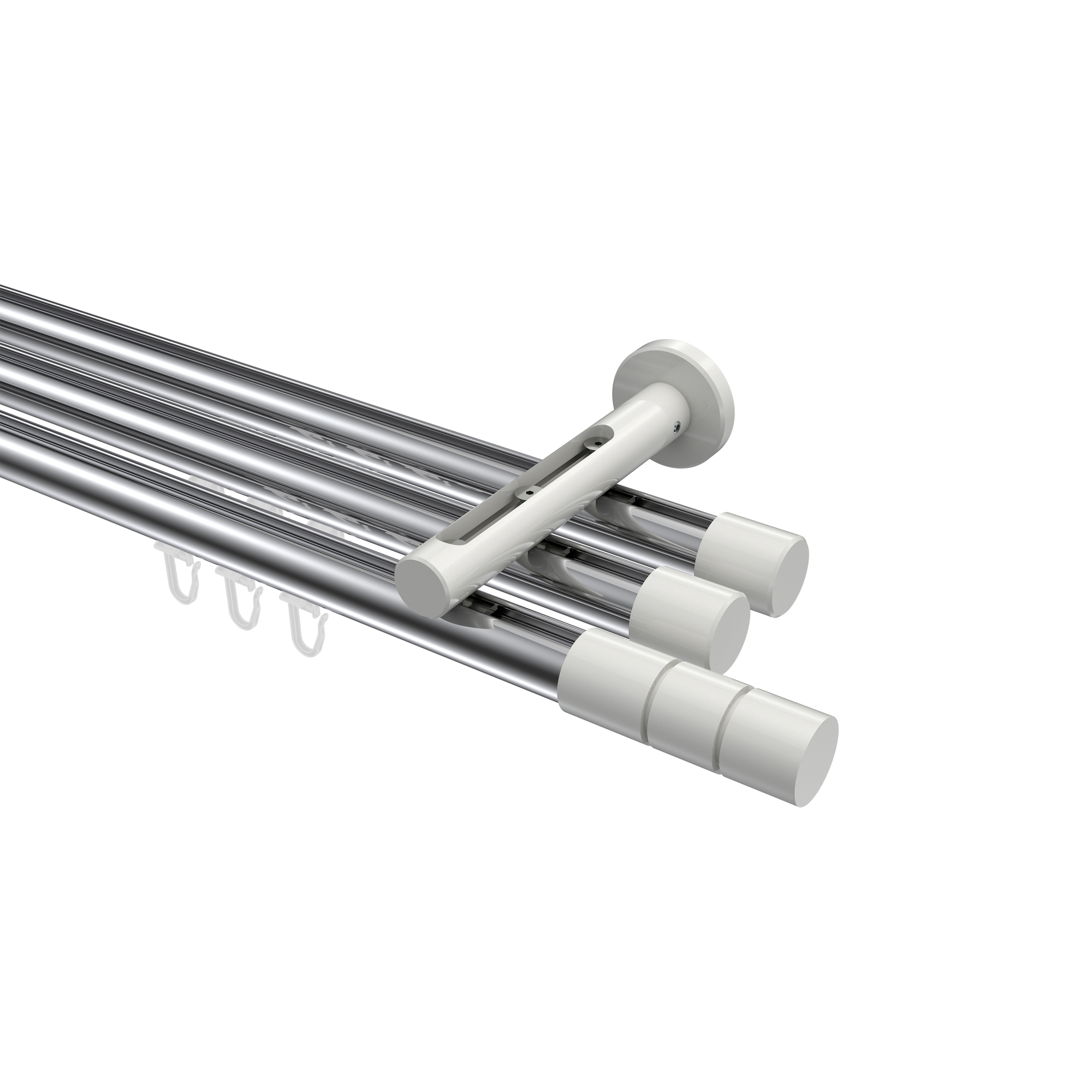 Gardinenstange mit Innenlauf Chrom / Weiß, Aluminium / Metall 20 mm Ø Siteno Elanto, 3-läufig Gardinenstange mit Innenlauf Chrom / Weiß, Aluminium / Metall 20 mm Ø Siteno Elanto, 3-läufig