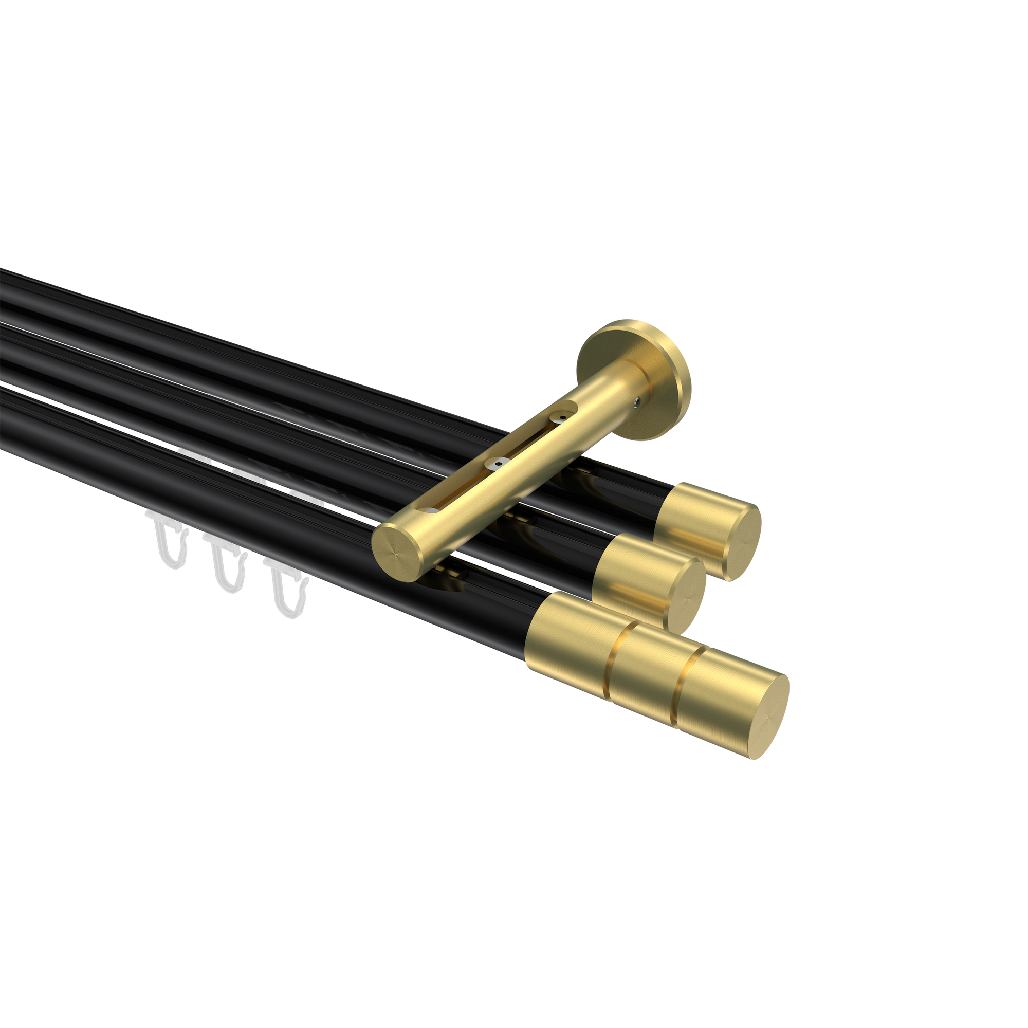 Innenlauf-Vorhangstange Schwarz / Messing-Optik, Aluminium / Metall 20 mm Ø Siteno Elanto, 3-läufig Innenlauf-Vorhangstange Schwarz / Messing-Optik, Aluminium / Metall 20 mm Ø Siteno Elanto, 3-läufig