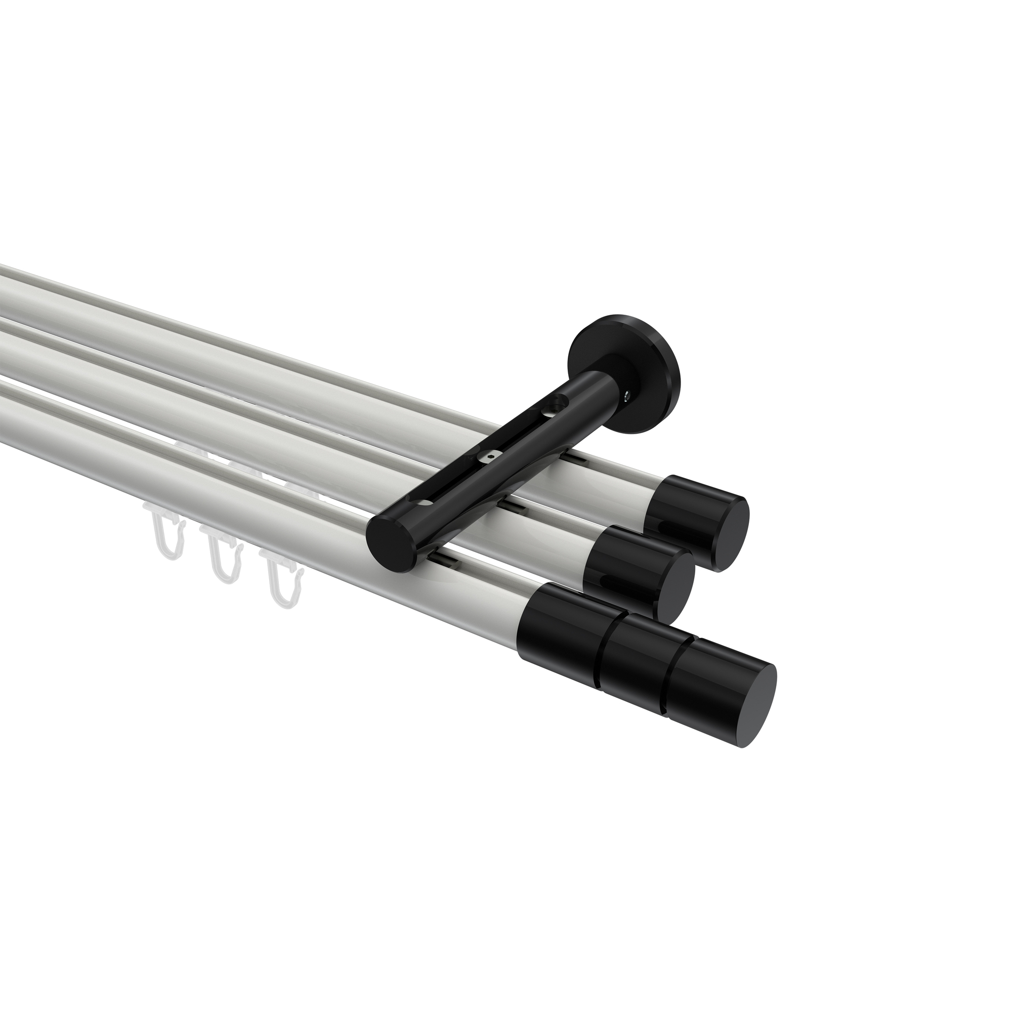 Gardinenstange mit Innenlauf Weiß / Schwarz, Aluminium / Metall 20 mm Ø Siteno Elanto, 3-läufig Gardinenstange mit Innenlauf Weiß / Schwarz, Aluminium / Metall 20 mm Ø Siteno Elanto, 3-läufig